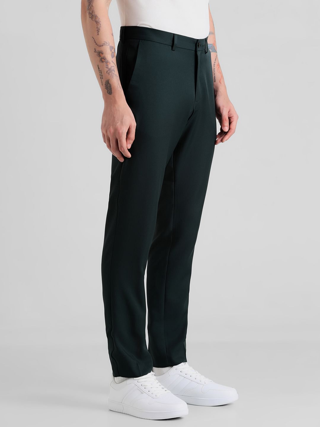 Green Mid Rise Twill Trousers