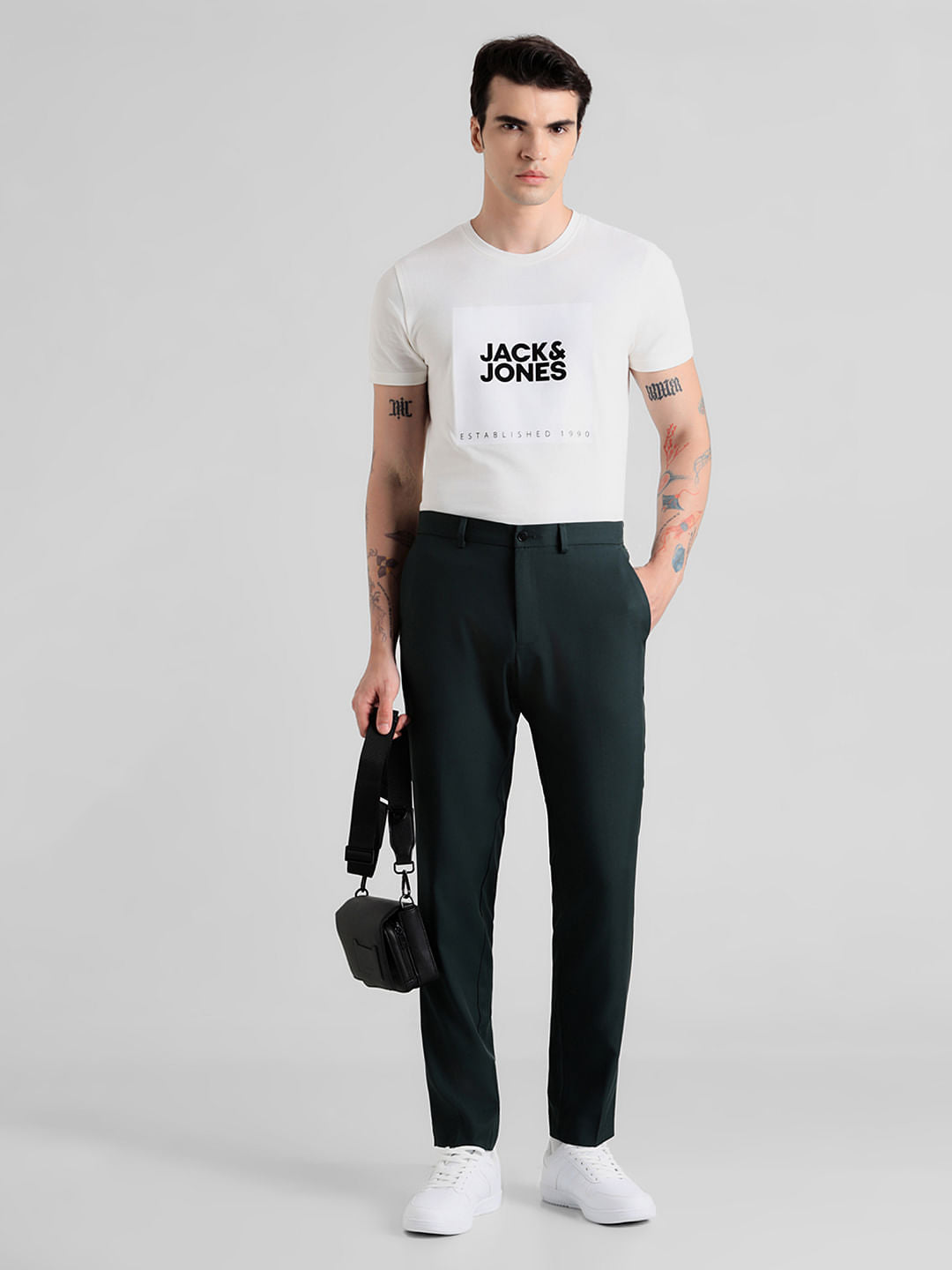 Green Mid Rise Twill Trousers