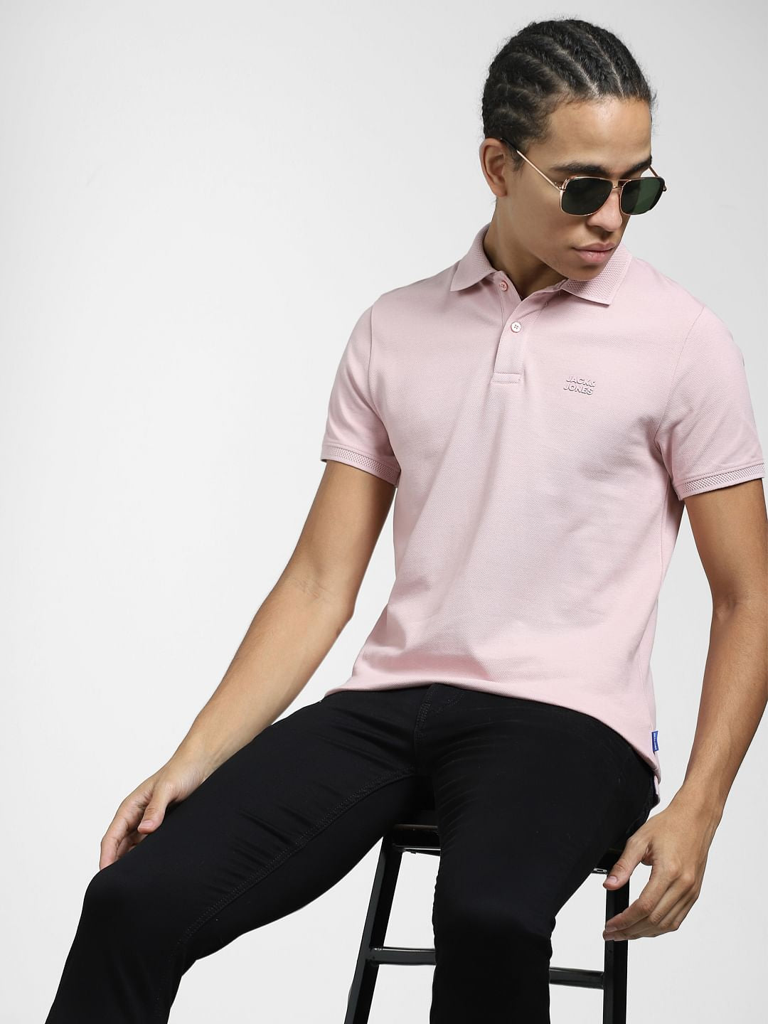 Light Pink Logo Print Polo Neck T-shirt - S
