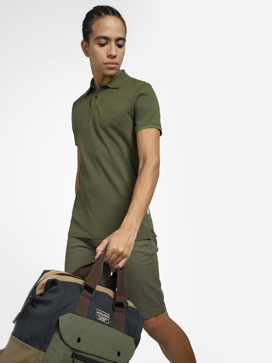 Green Logo Print Polo Neck T-shirt - S
