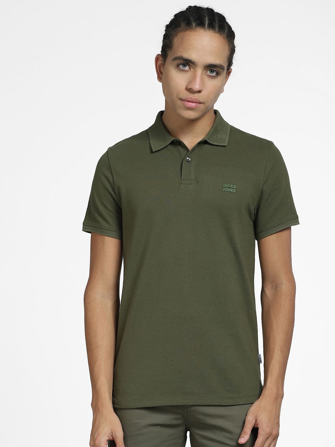 Green Logo Print Polo Neck T-shirt