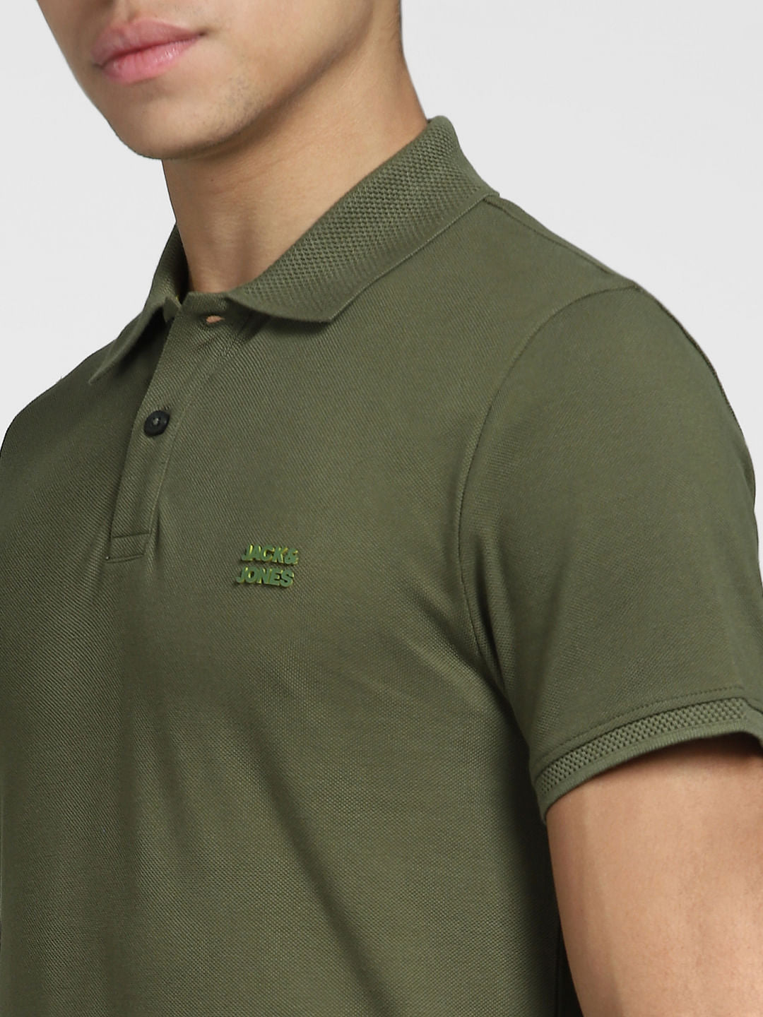 Green Logo Print Polo Neck T-shirt