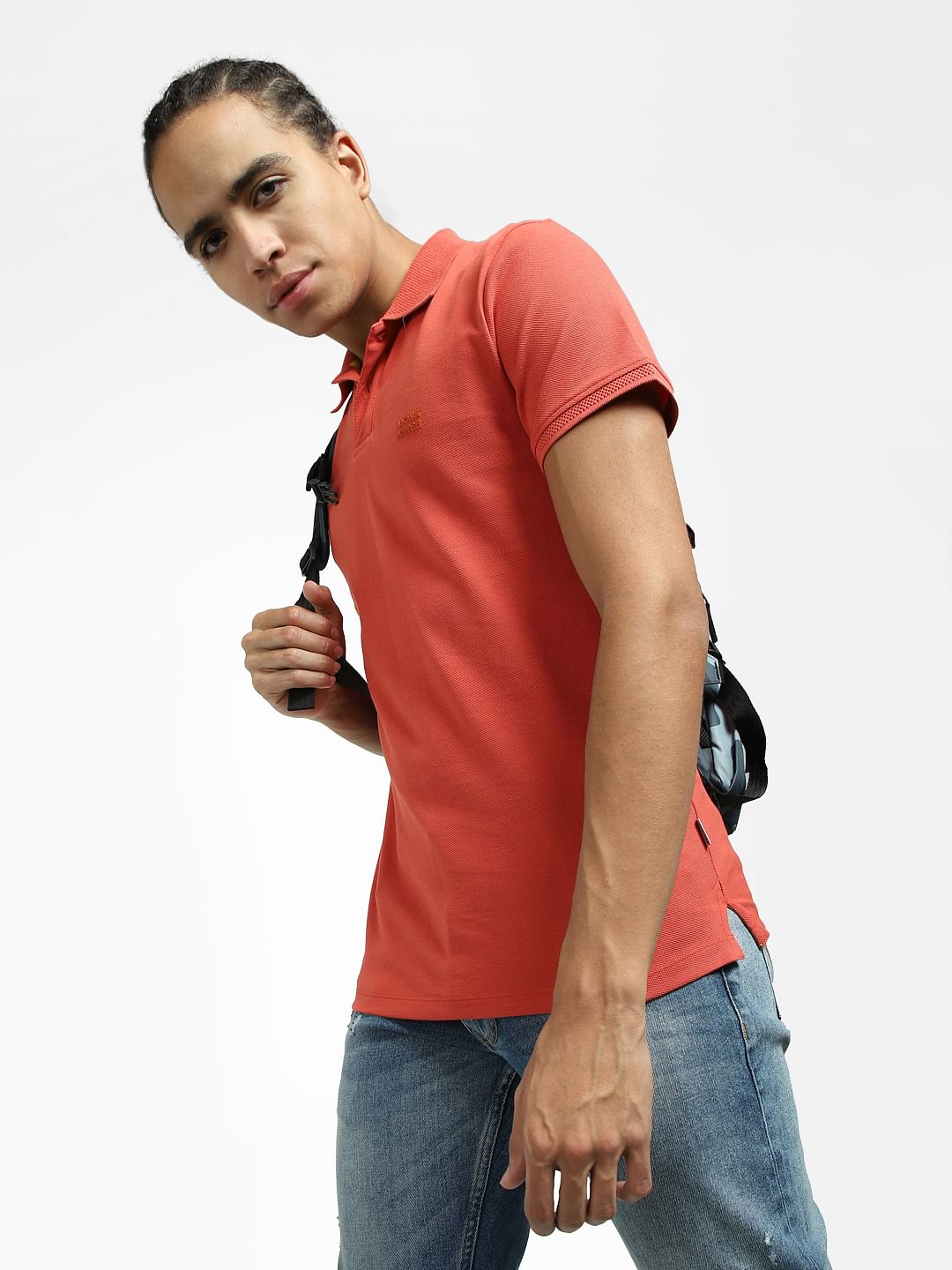 Rust Red Logo Print Polo Neck T-shirt - S
