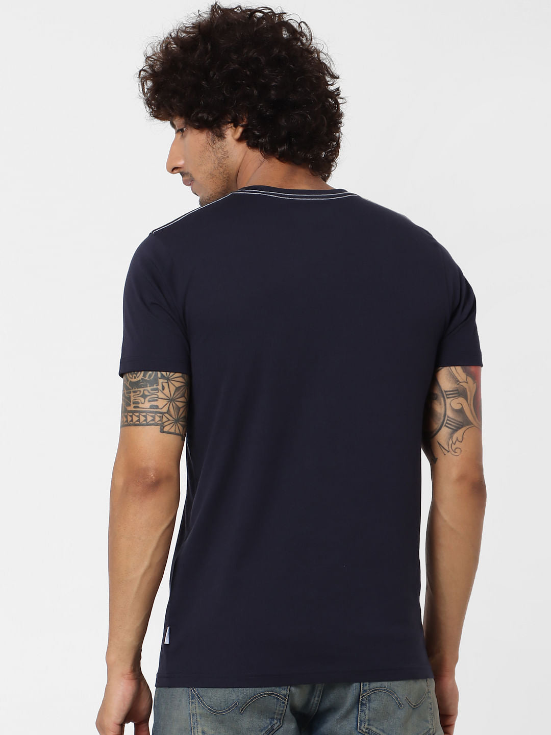 Navy Blue Scanner Print Crew Neck T-shirt