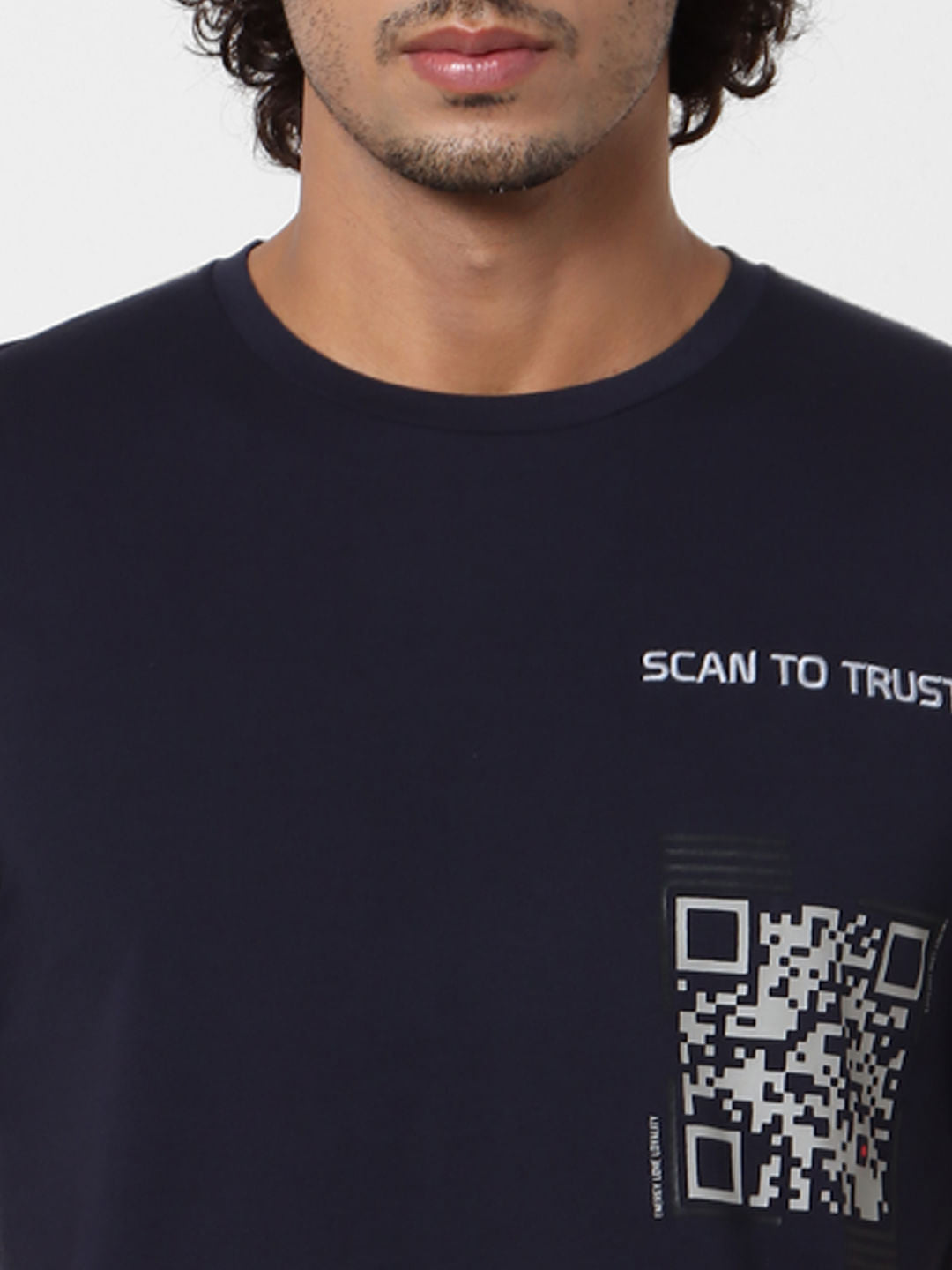Navy Blue Scanner Print Crew Neck T-shirt