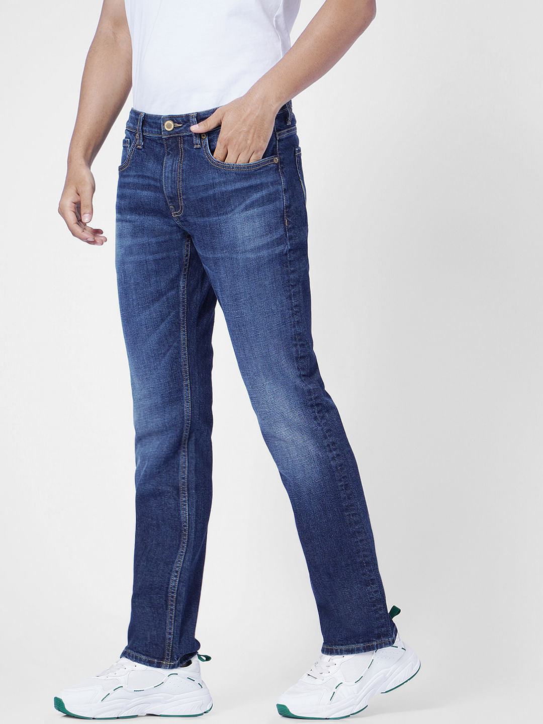 Dark Blue Mid Rise Clark Regular Fit Jeans