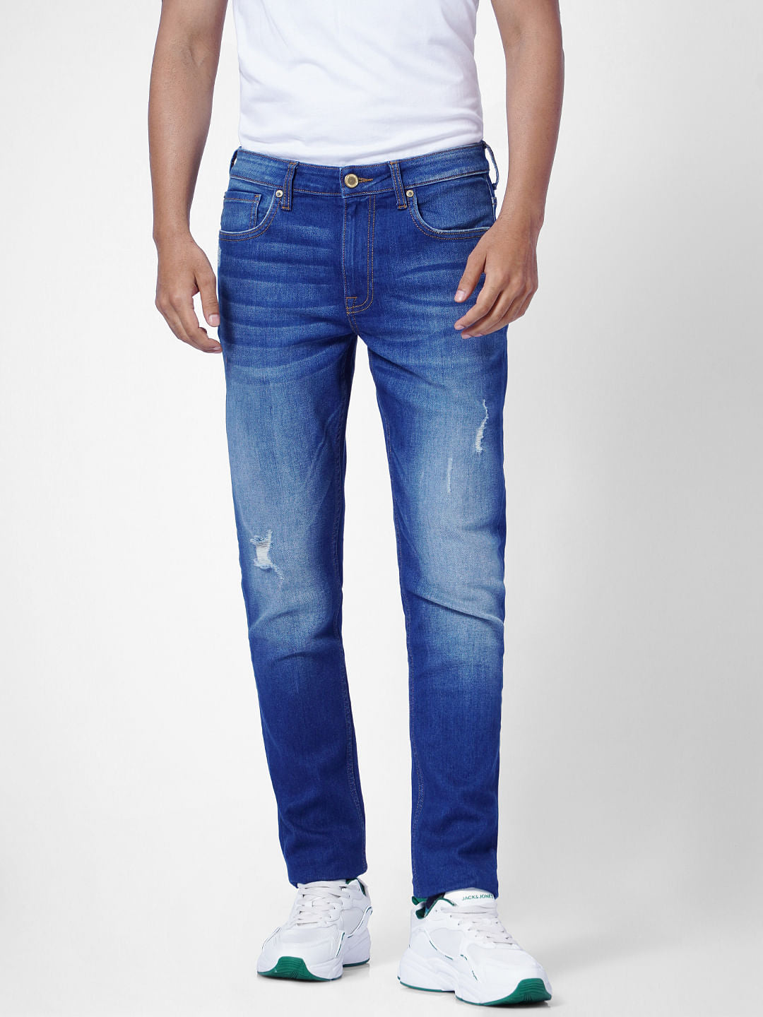 Blue Low Rise Distressed Glenn Slim Jeans
