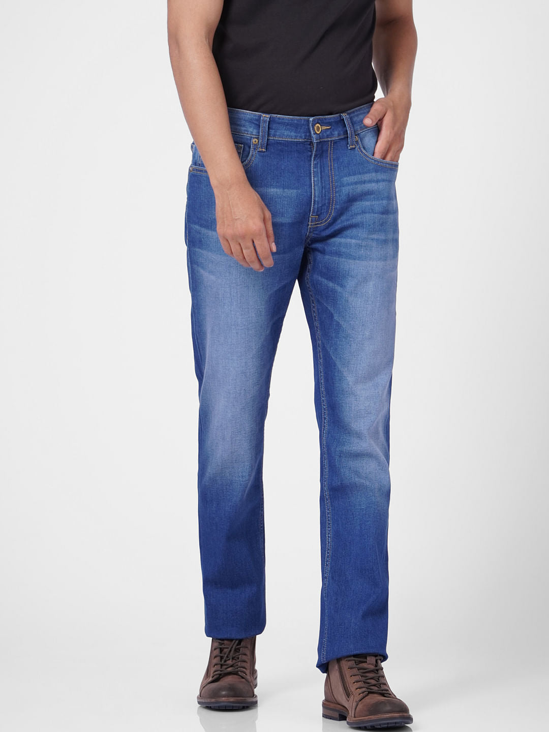 Light Blue Mid Rise Clark Regular Fit Jeans