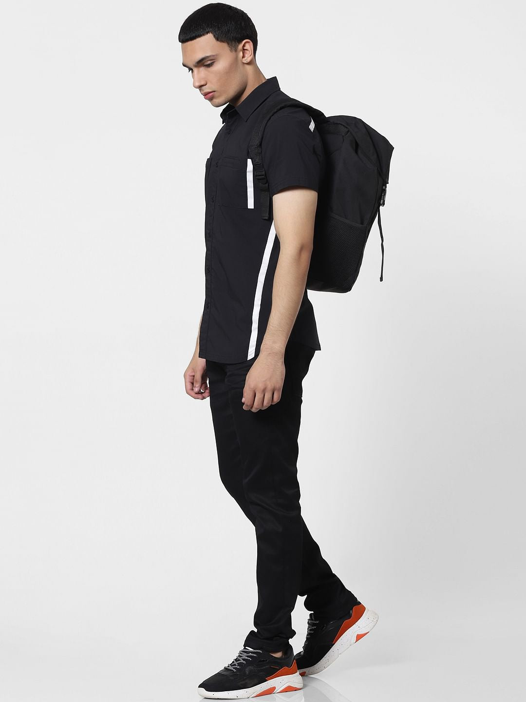 Black Tape Detail Short Sleeves Shirt - S