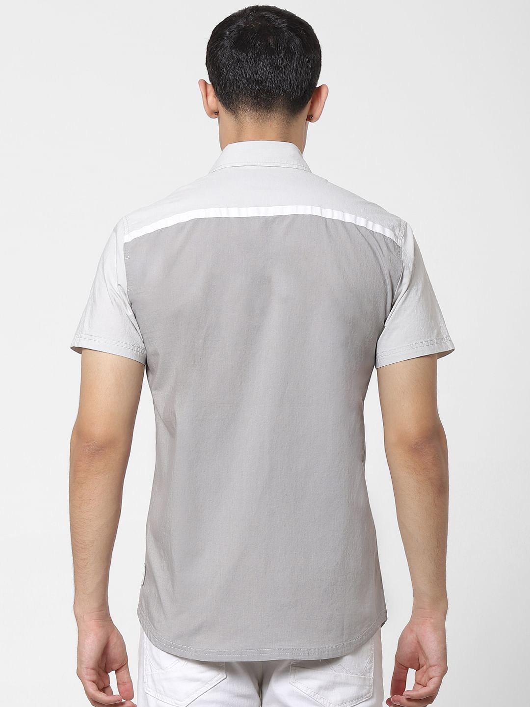 Grey Colourblocked Short Sleeves Shirt