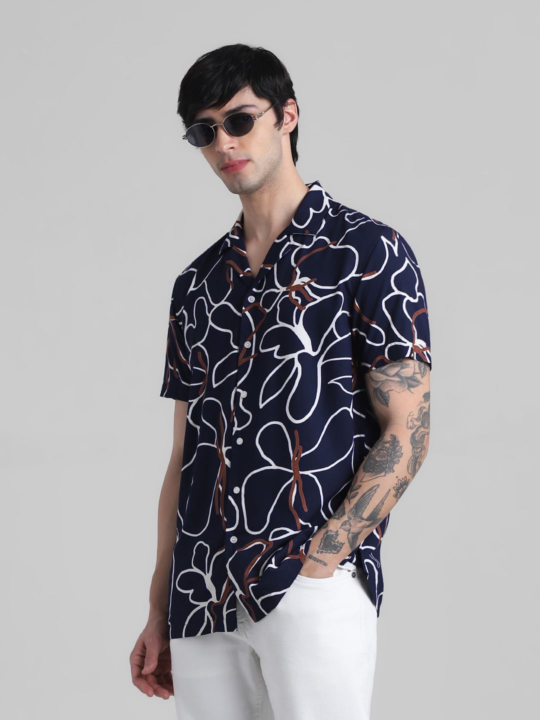 Navy Blue Abstract Print Shirt - S