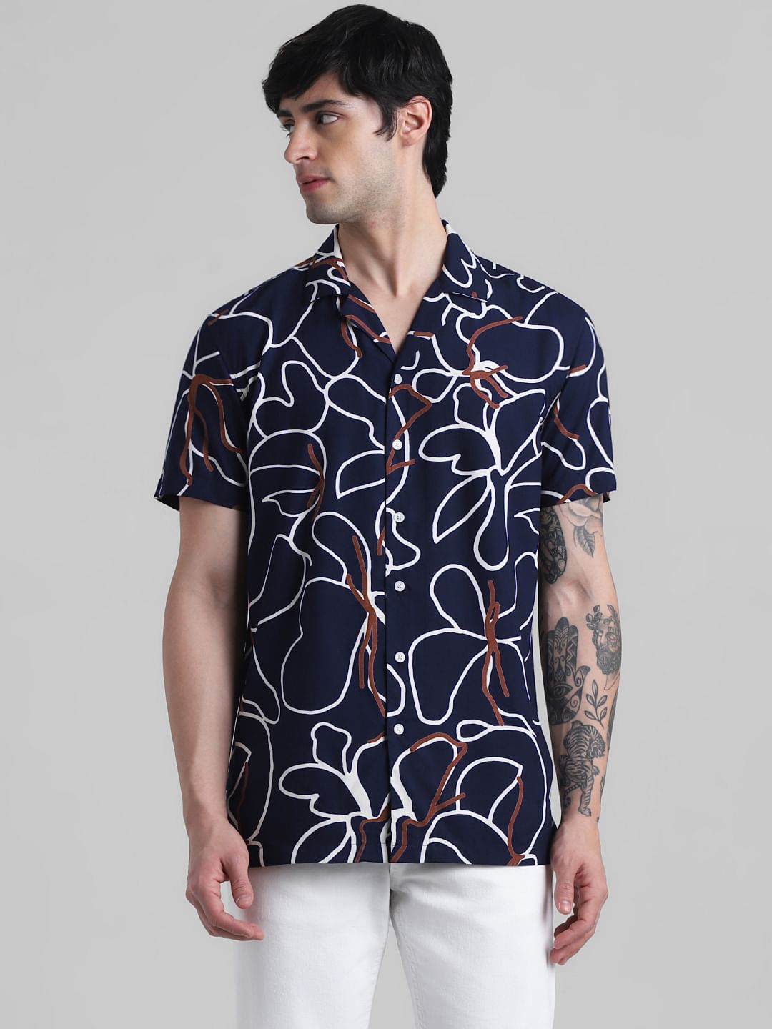 Navy Blue Abstract Print Shirt