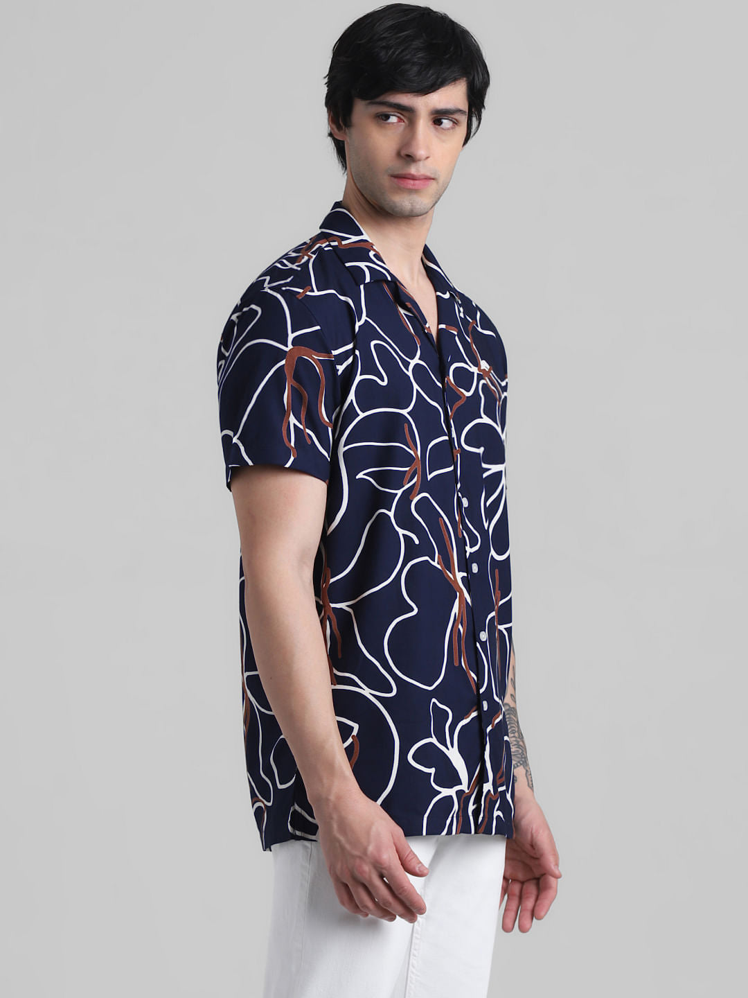 Navy Blue Abstract Print Shirt