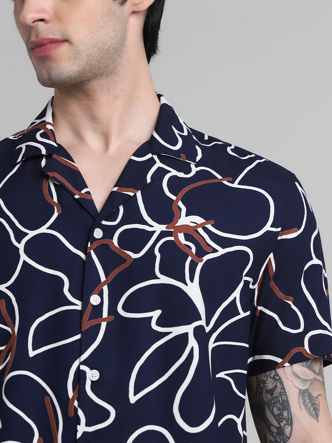 Navy Blue Abstract Print Shirt