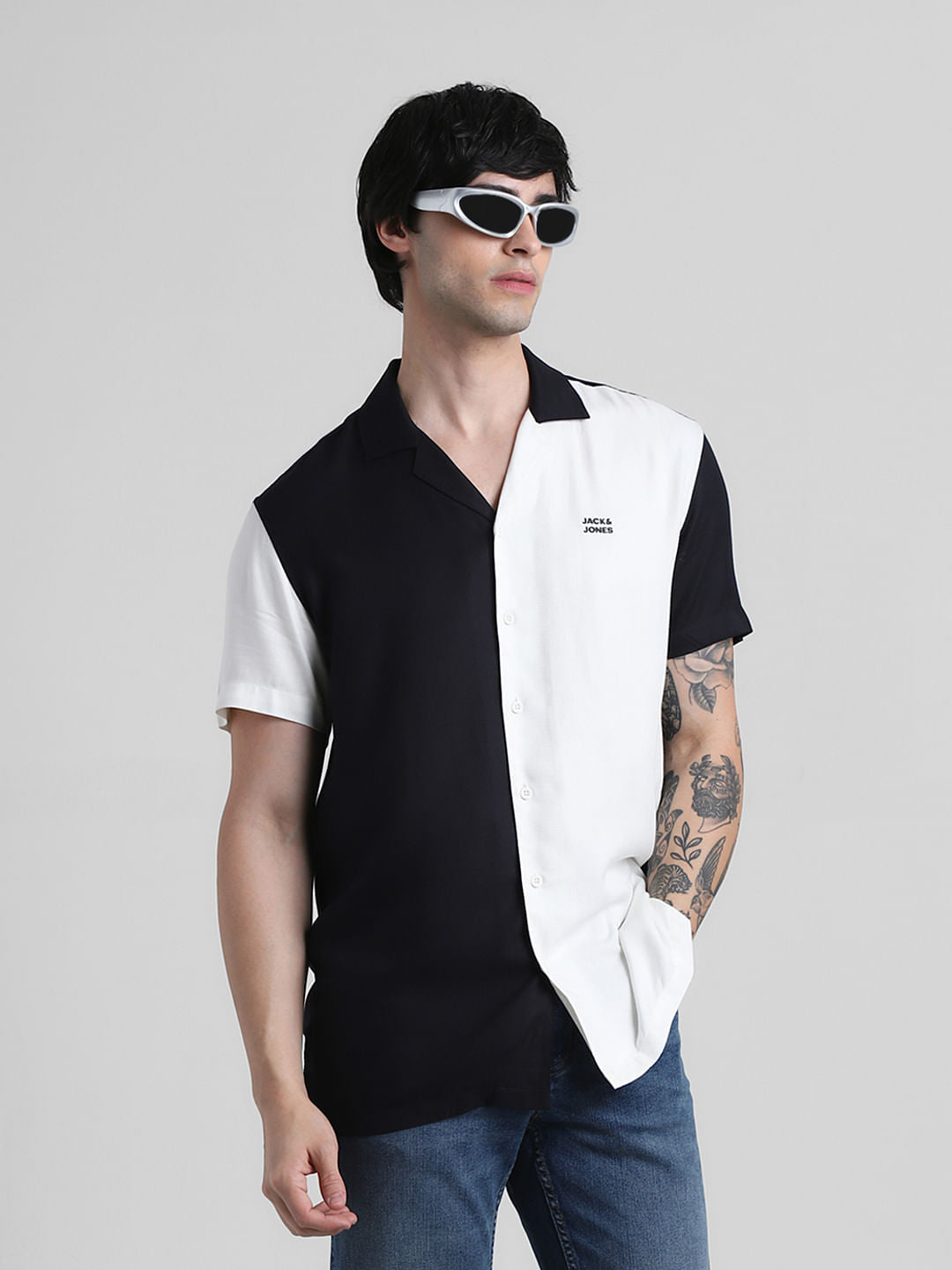 White Colourblocked Short Sleeves Shirt - S