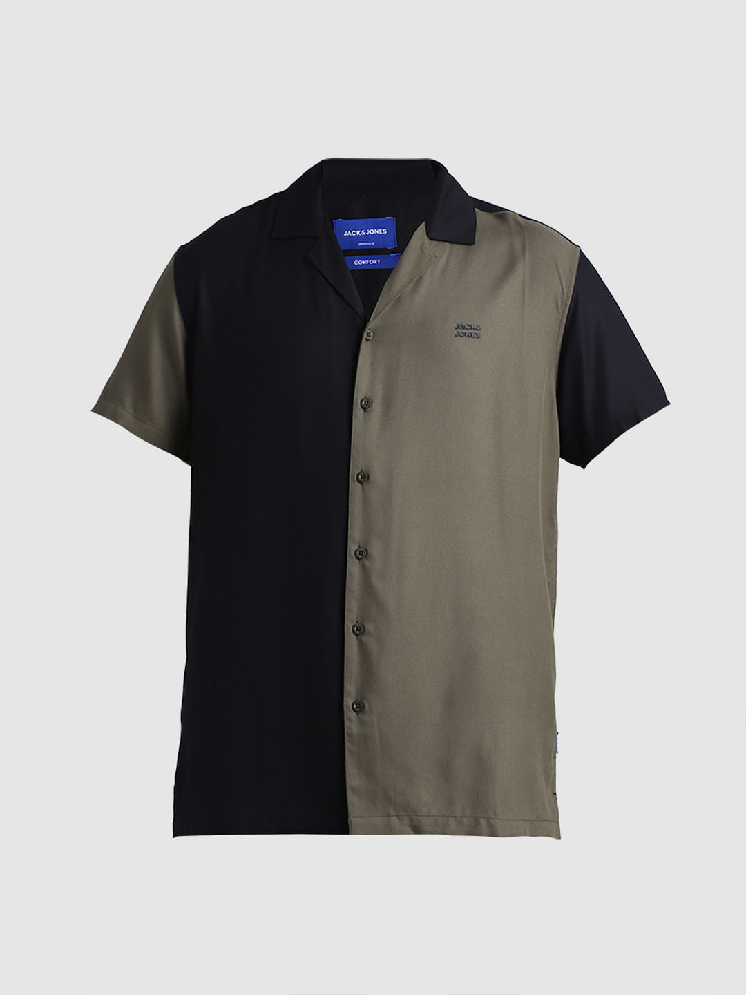 Green Colourblocked Short Sleeves Shirt