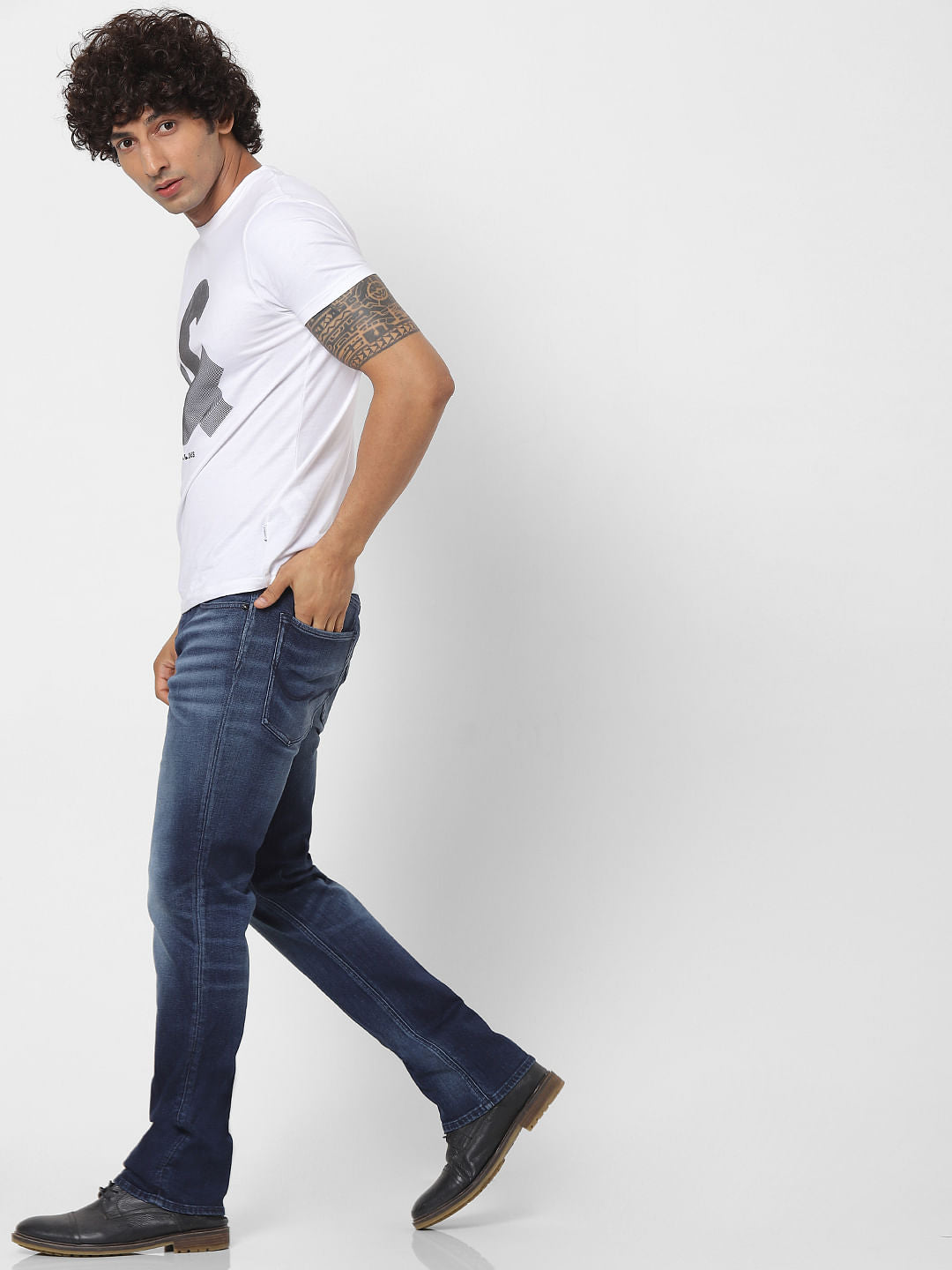 Blue Mid Rise Clark Regular Fit Washed Jeans