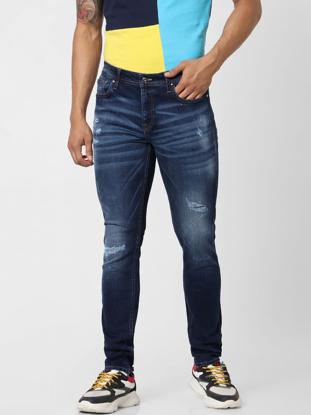 Blue Low Rise Liam Distressed Skinny Fit Jeans
