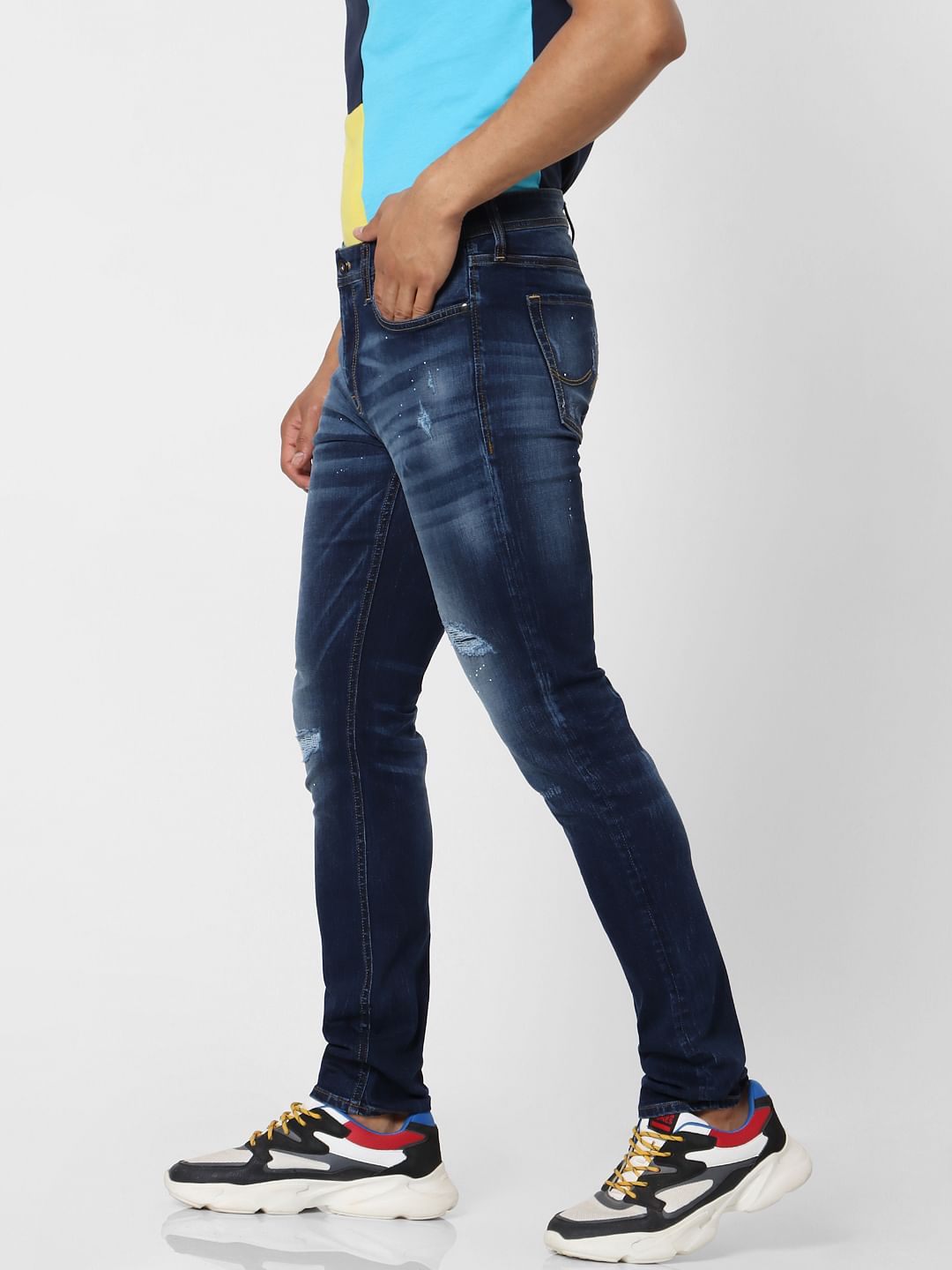 Blue Low Rise Liam Distressed Skinny Fit Jeans