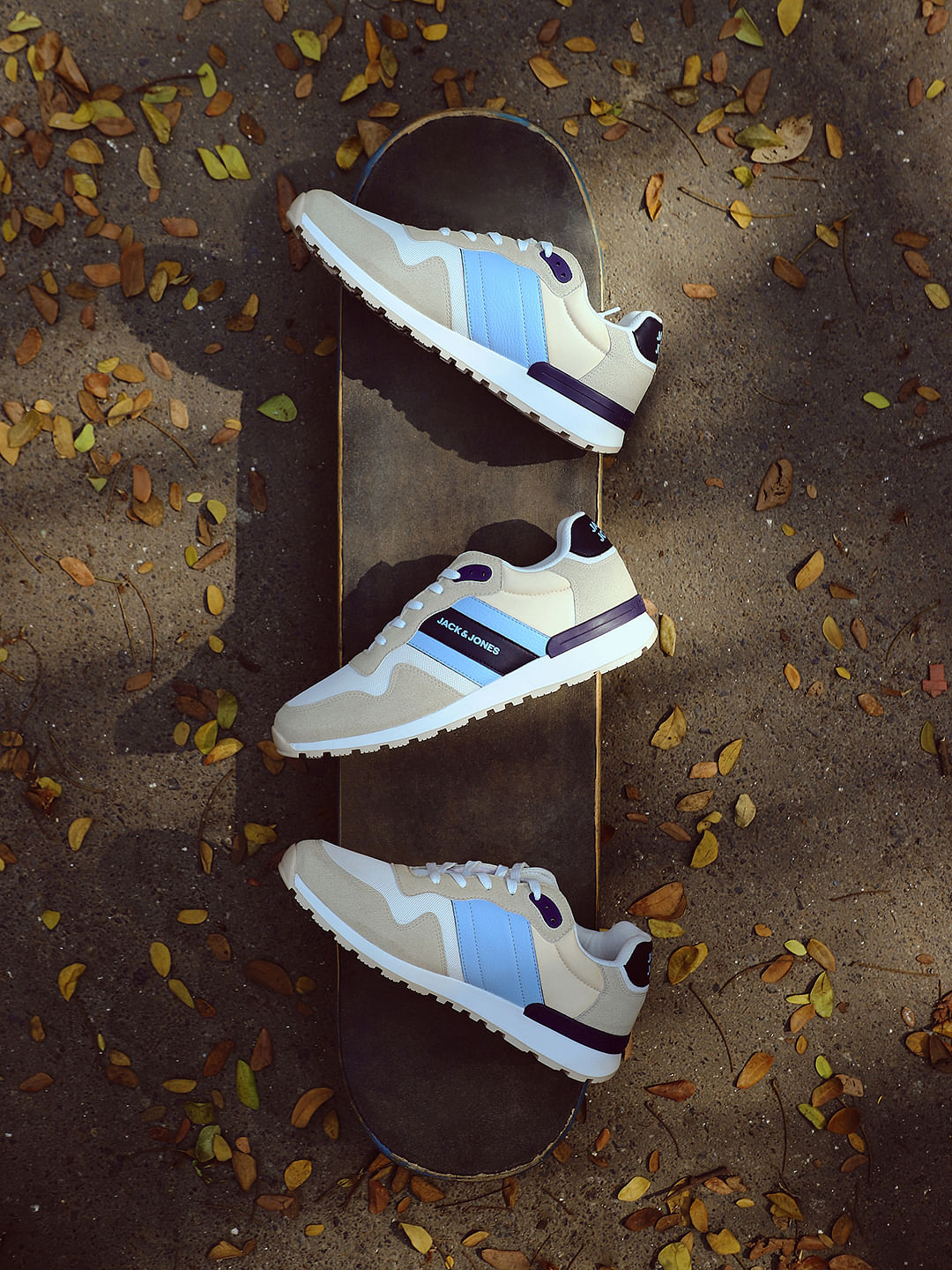 Beige Colourblocked Logo Print Sneakers