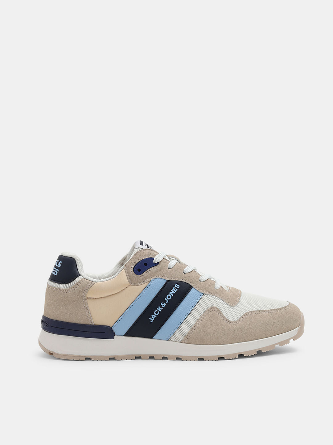 Beige Colourblocked Logo Print Sneakers