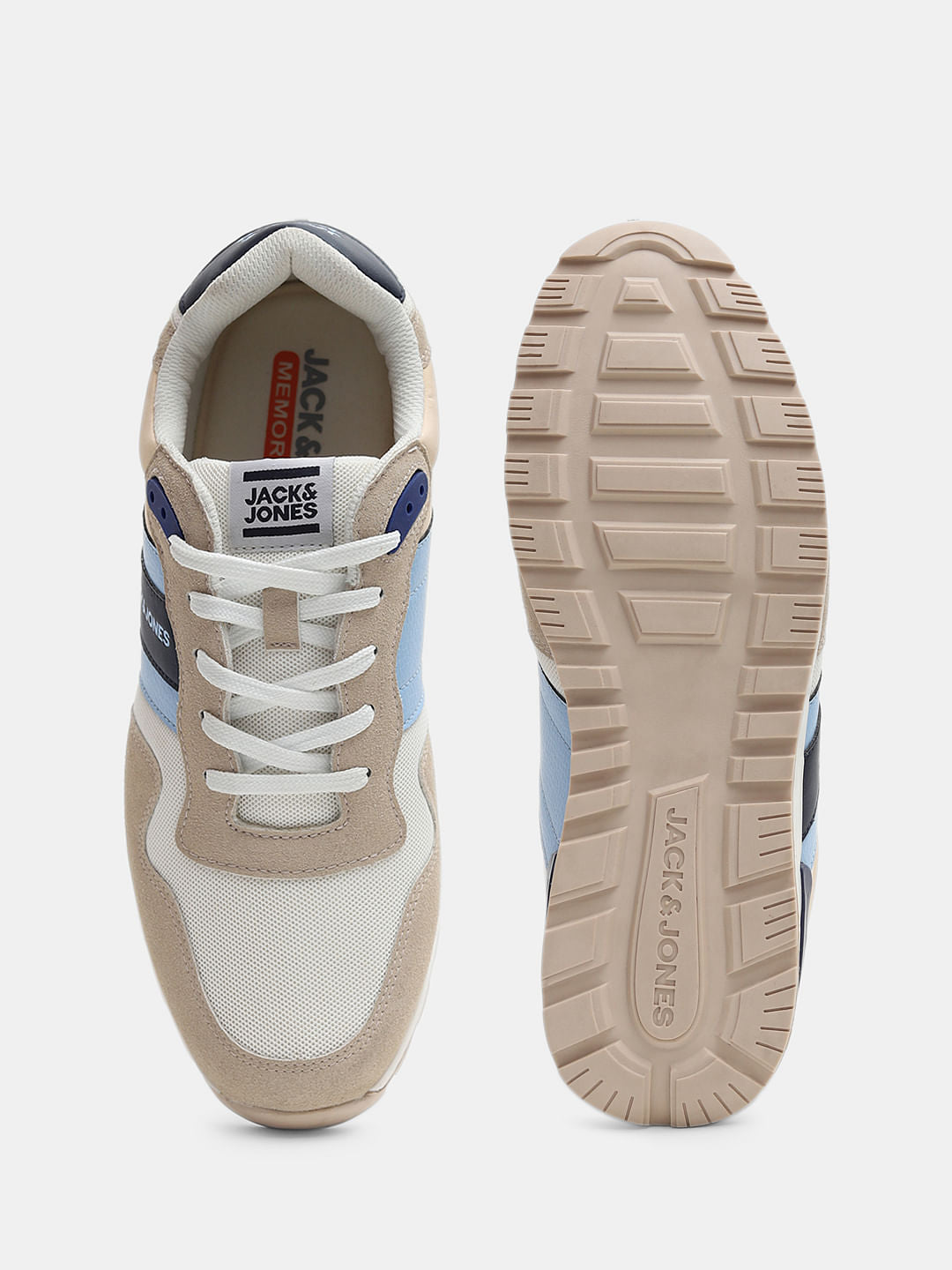 Beige Colourblocked Logo Print Sneakers