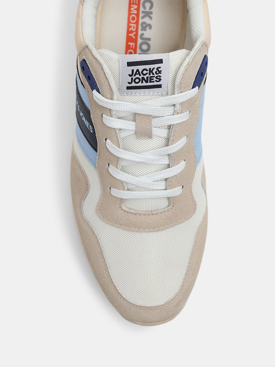 Beige Colourblocked Logo Print Sneakers