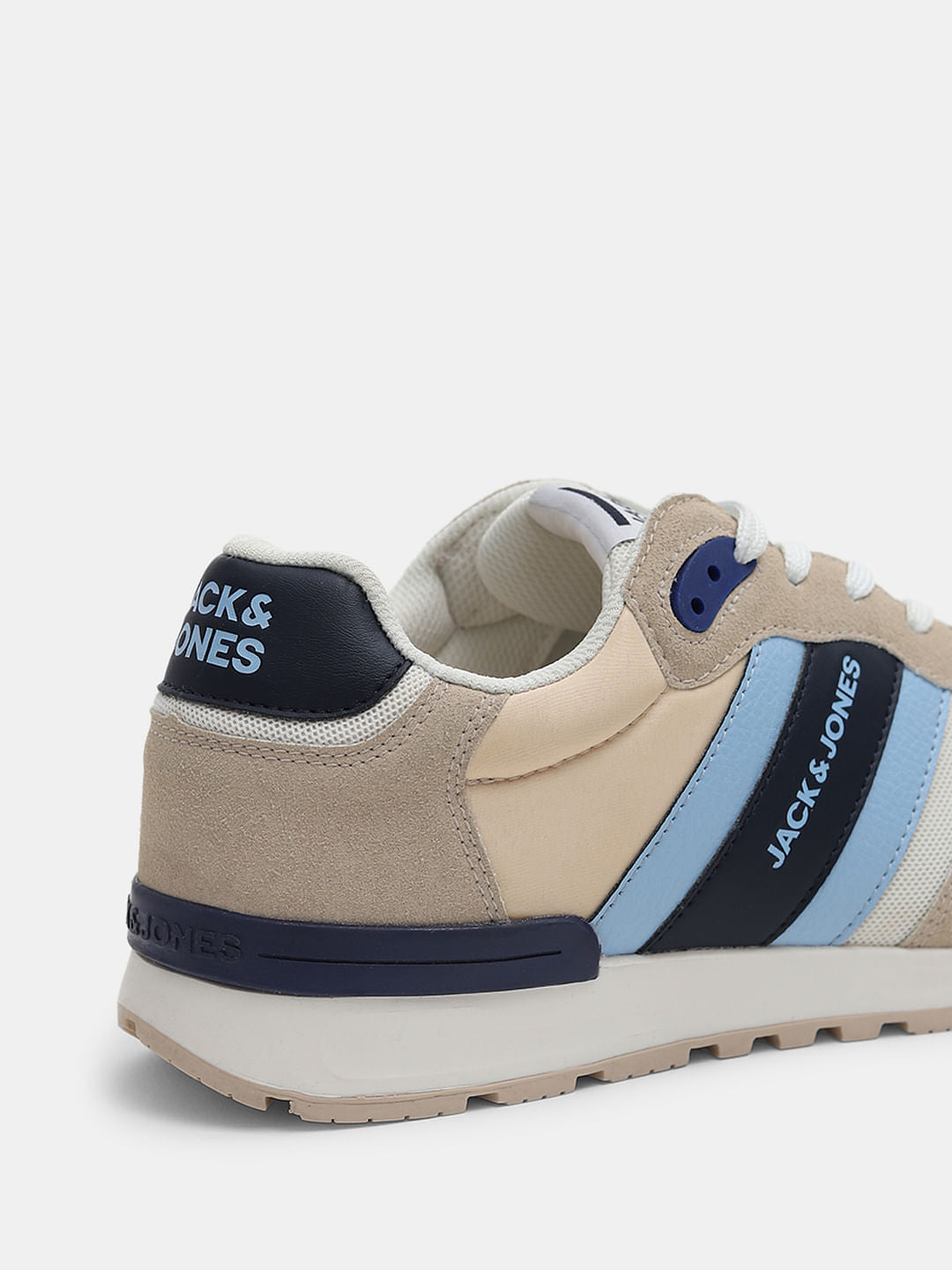 Beige Colourblocked Logo Print Sneakers