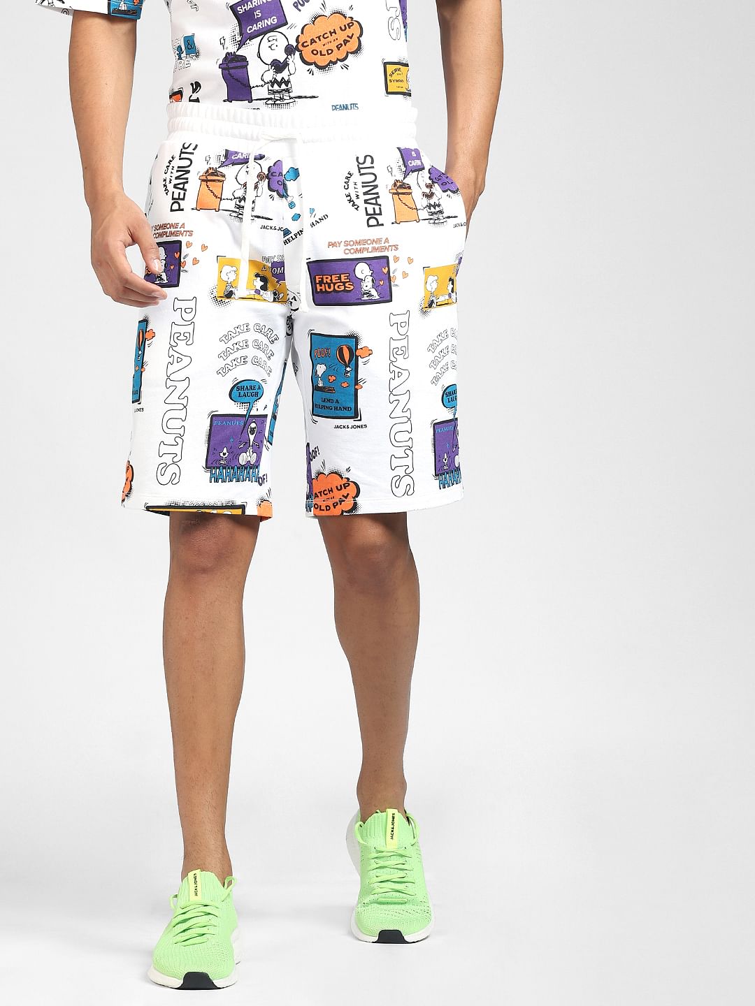 X PEANUTS White Graphic Print Co-ord Sweatshorts