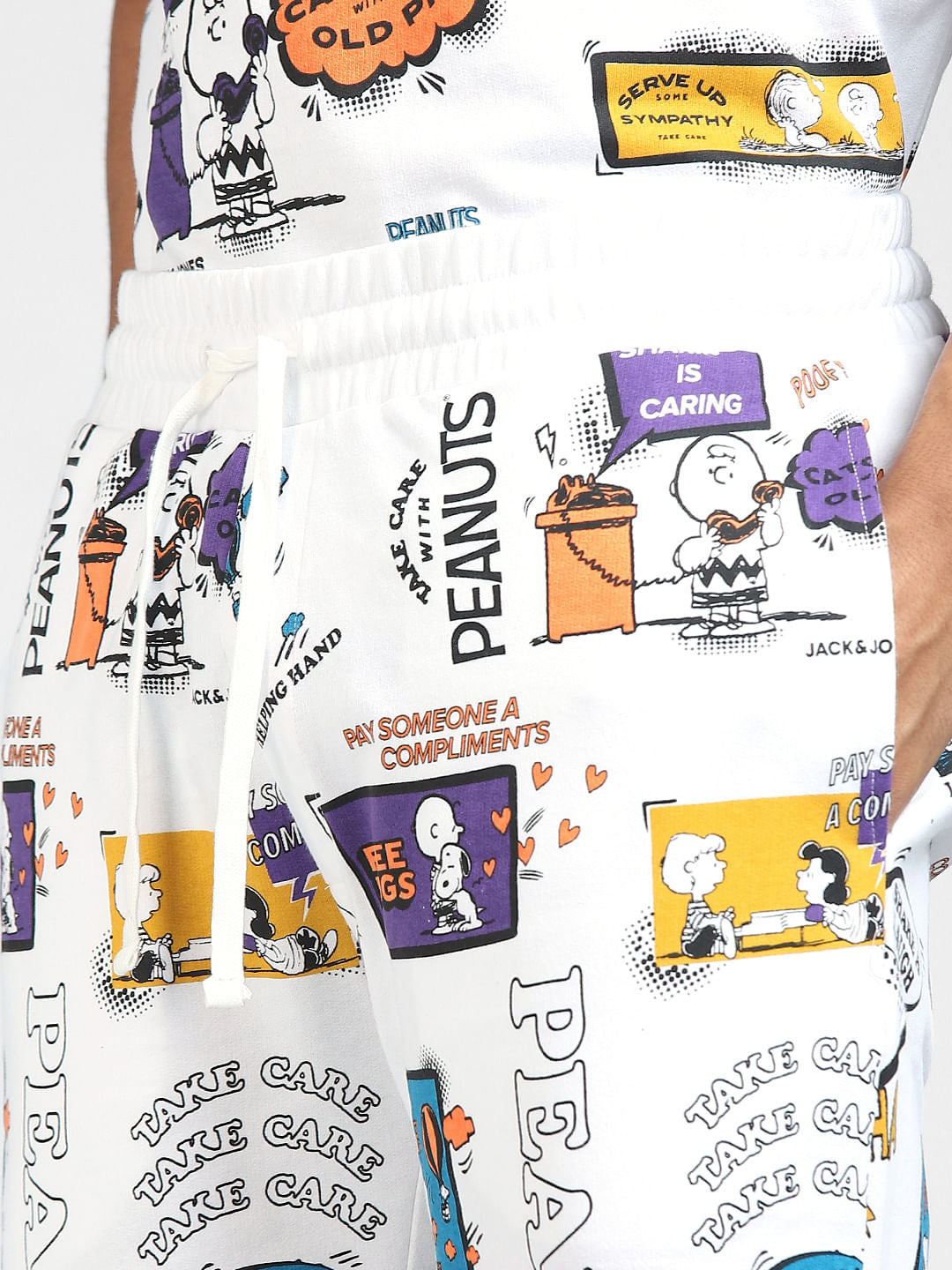 X PEANUTS White Graphic Print Co-ord Sweatshorts