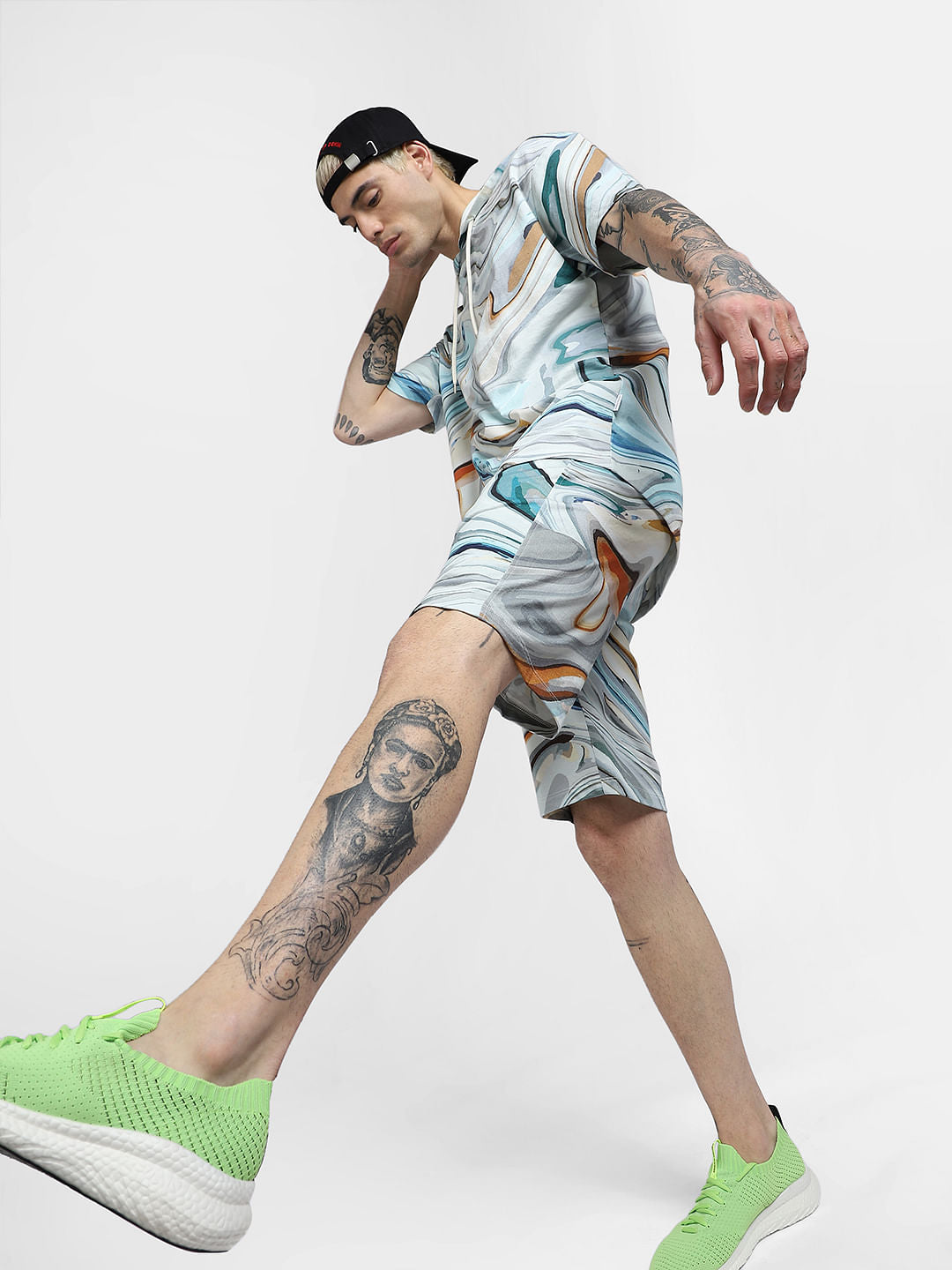 Blue Printed Co-ord Shorts - S