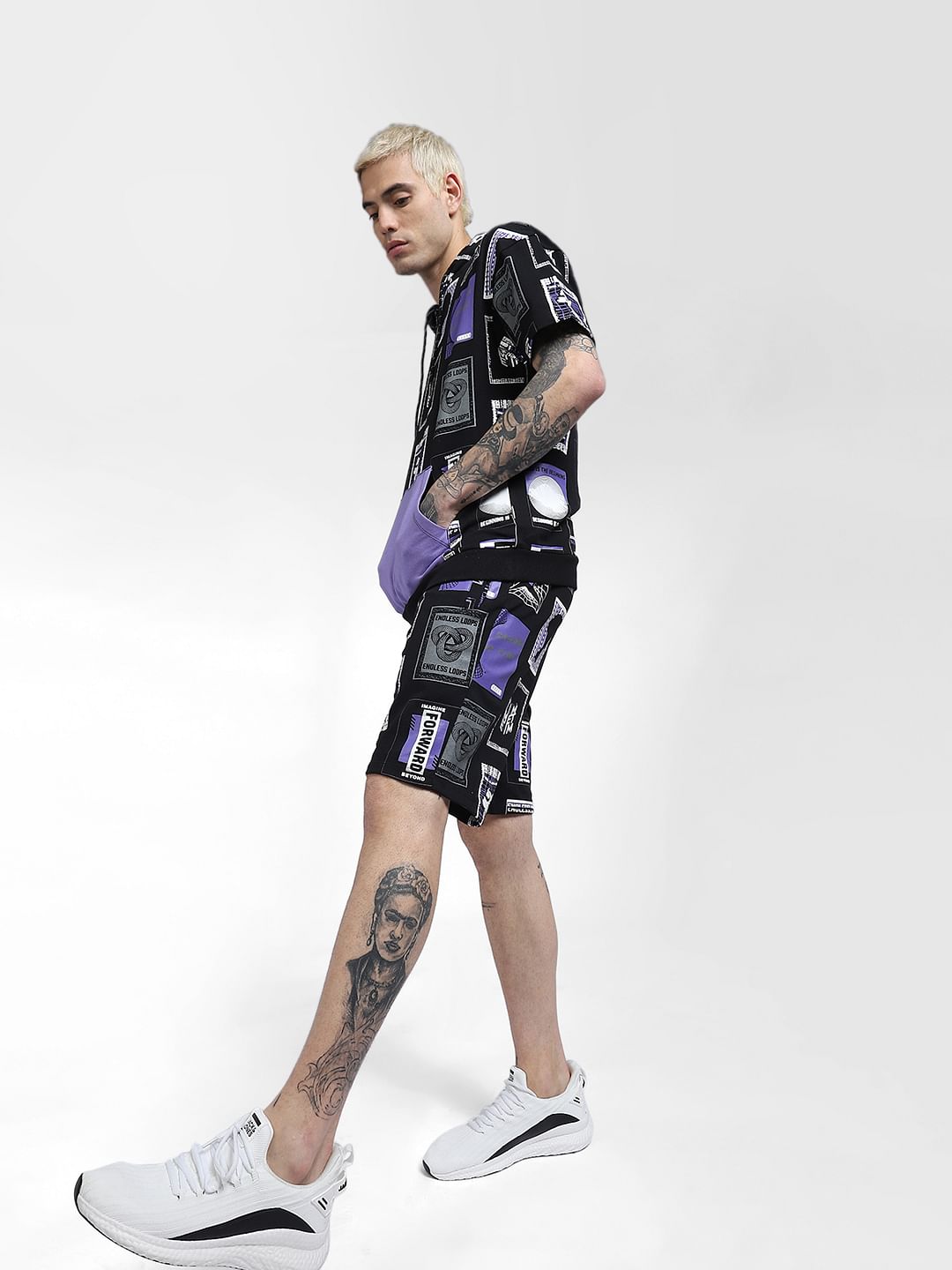 Black Graphic Print Co-ord Shorts