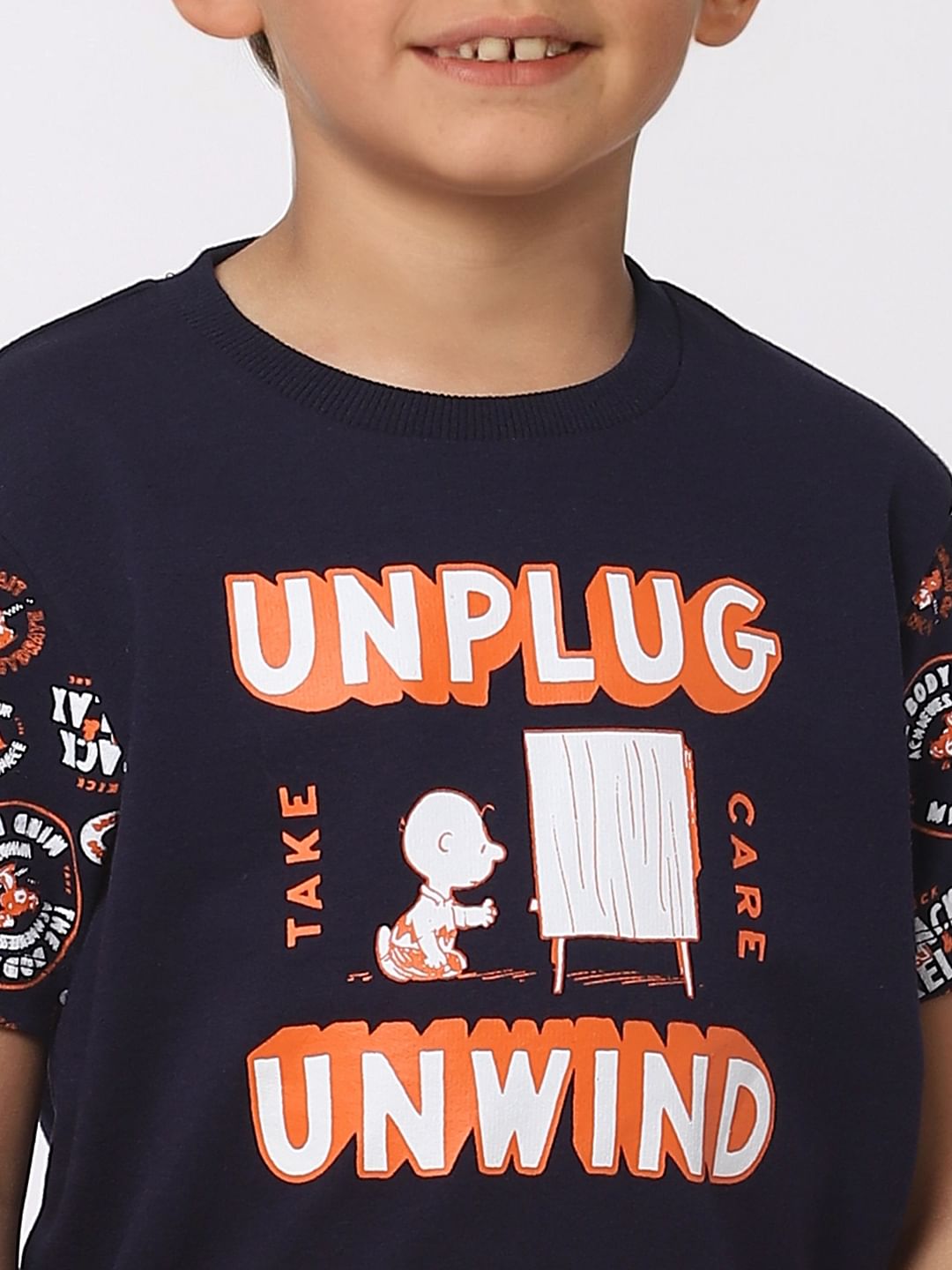 Boys X PEANUTS Blue Graphic Print Hooded T-shirt