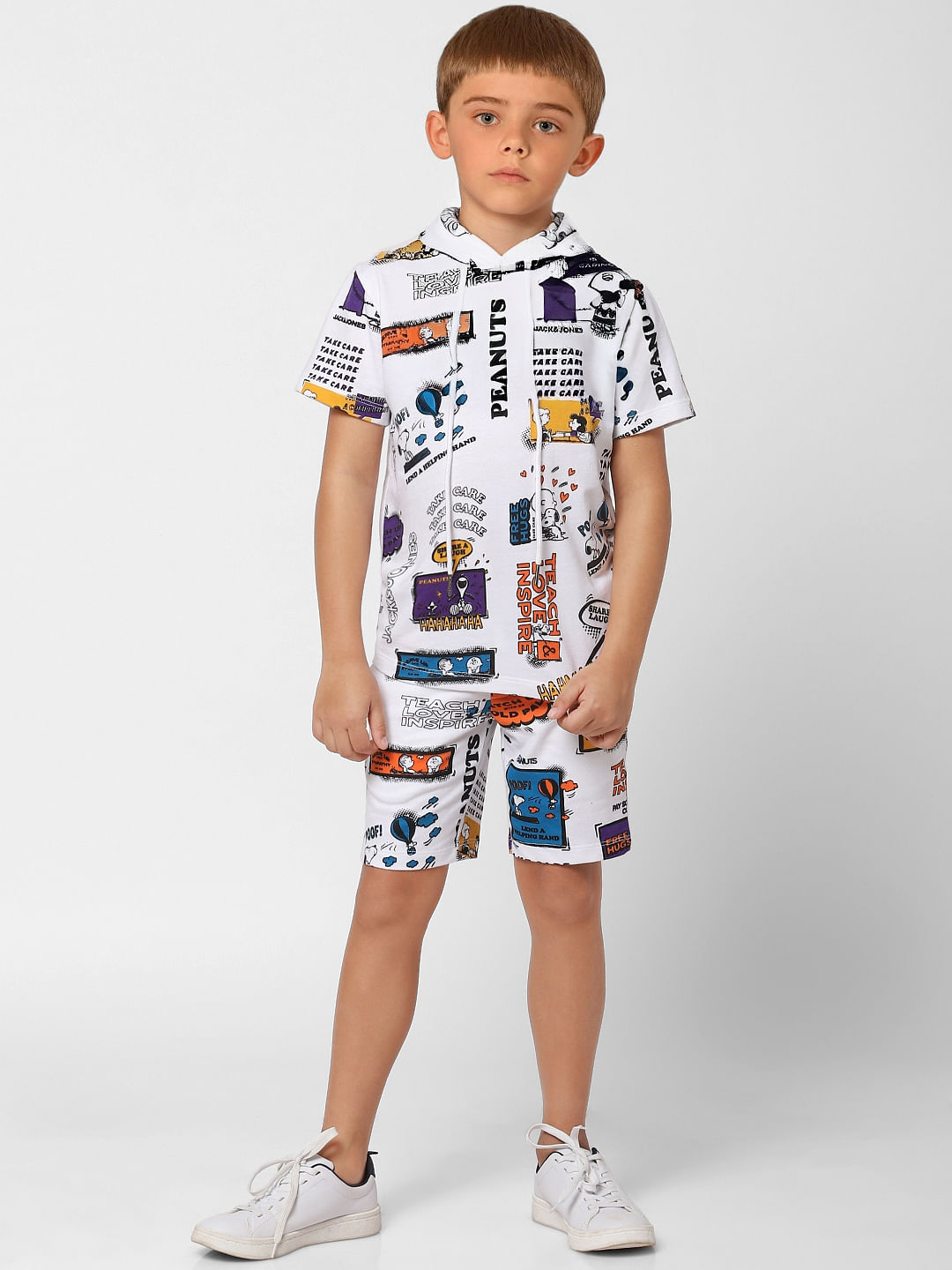 Boys X PEANUTS White Graphic Print Hooded T-shirt - 9/10Y