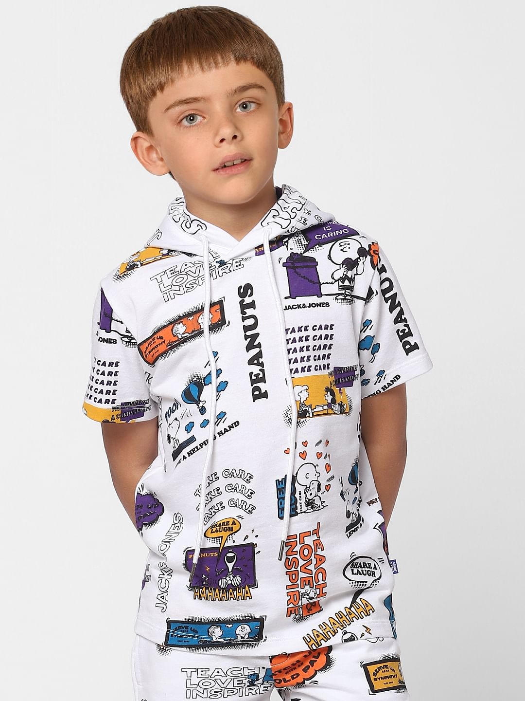 Boys X PEANUTS White Graphic Print Hooded T-shirt