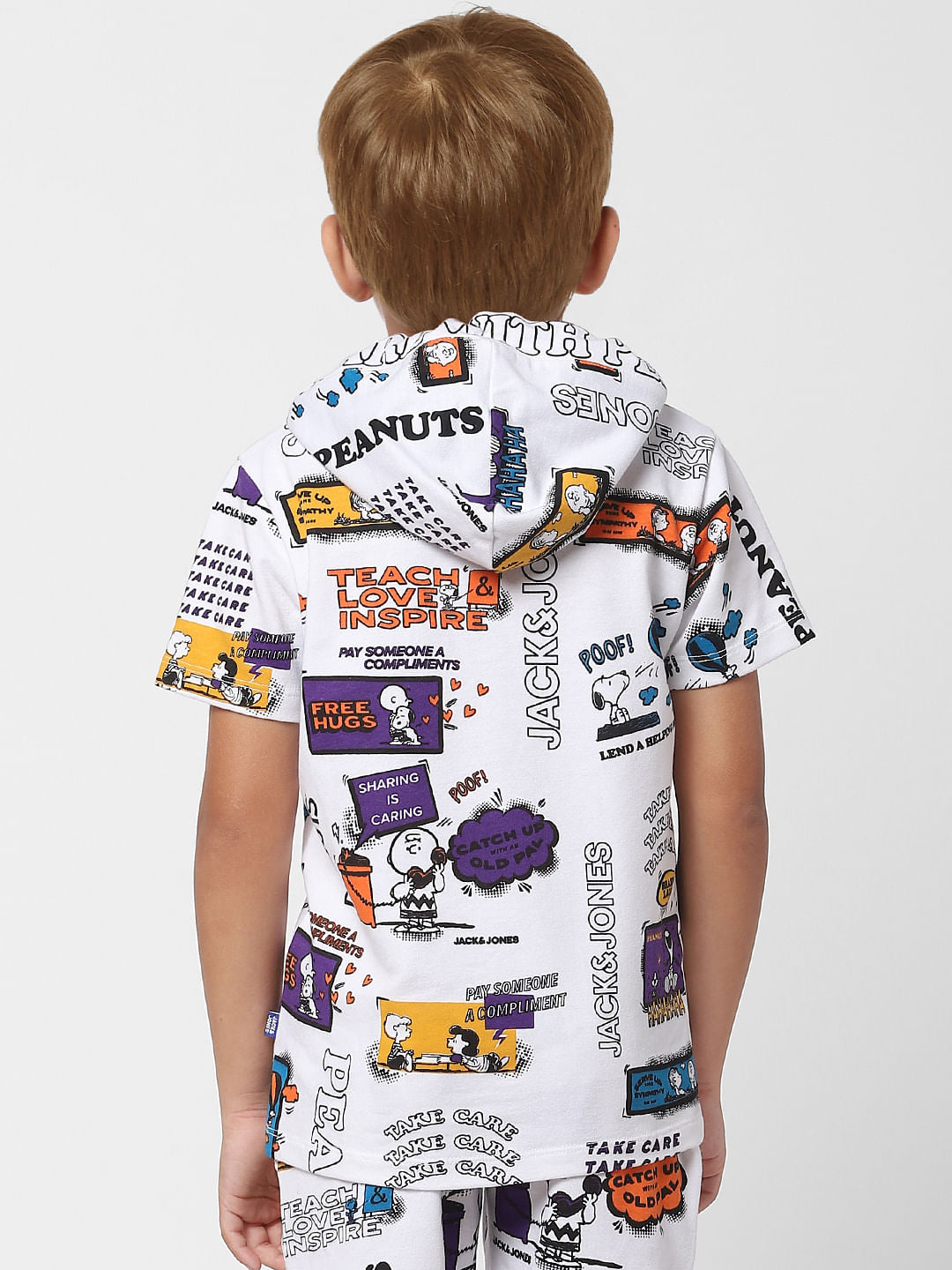 Boys X PEANUTS White Graphic Print Hooded T-shirt