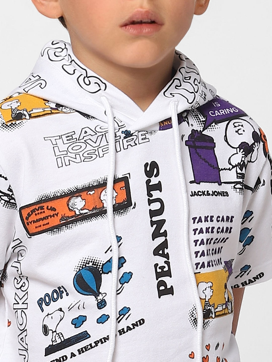 Boys X PEANUTS White Graphic Print Hooded T-shirt