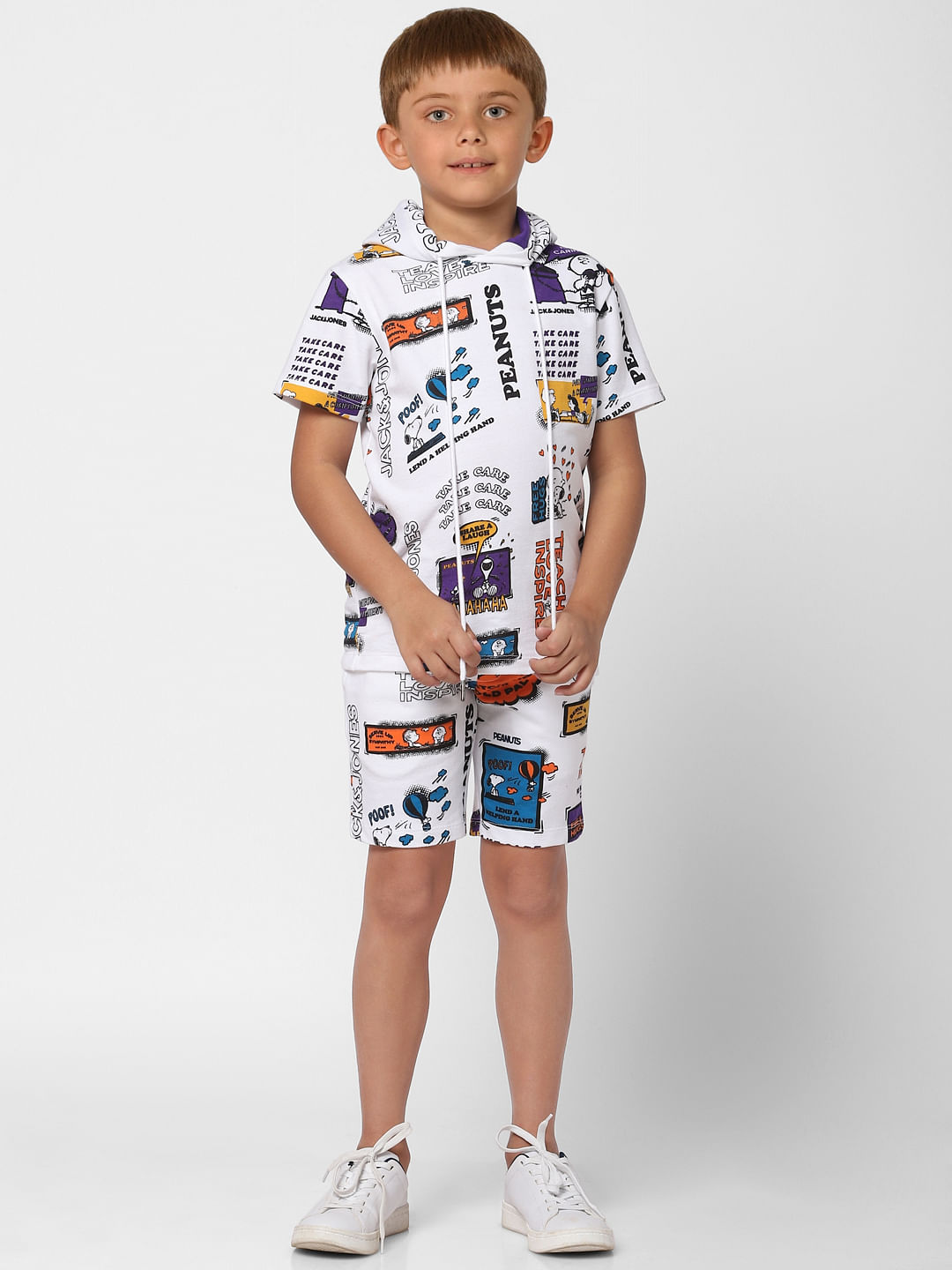 Boys X PEANUTS White Graphic Print Sweatshorts - 9/10Y
