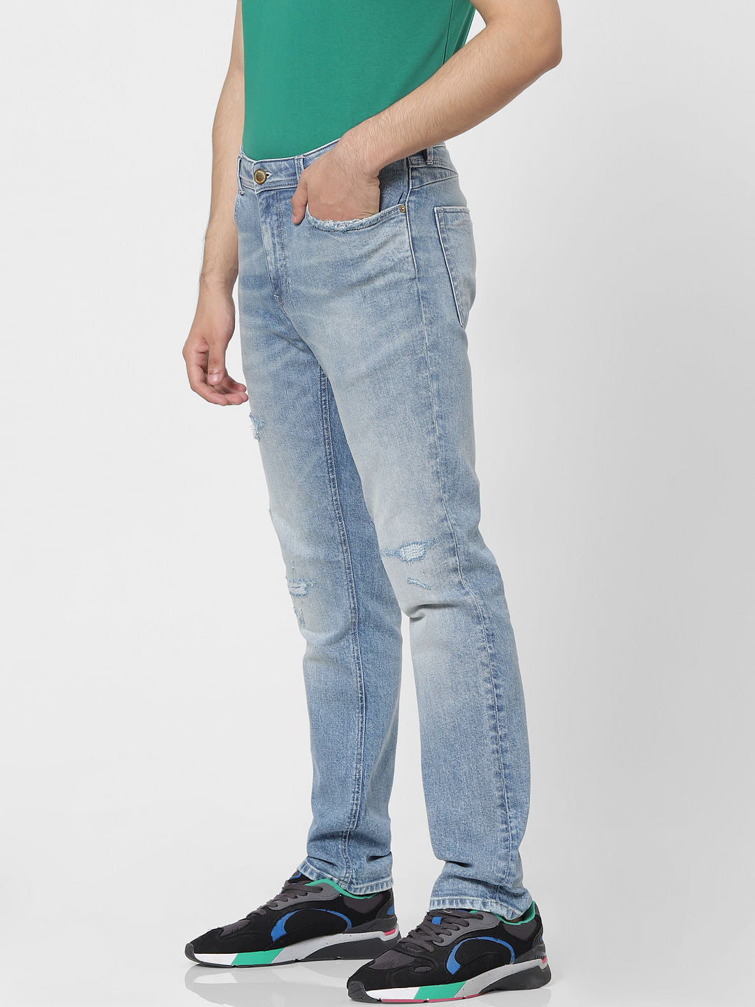 Blue Low Rise Tim Distressed Slim Fit Jeans