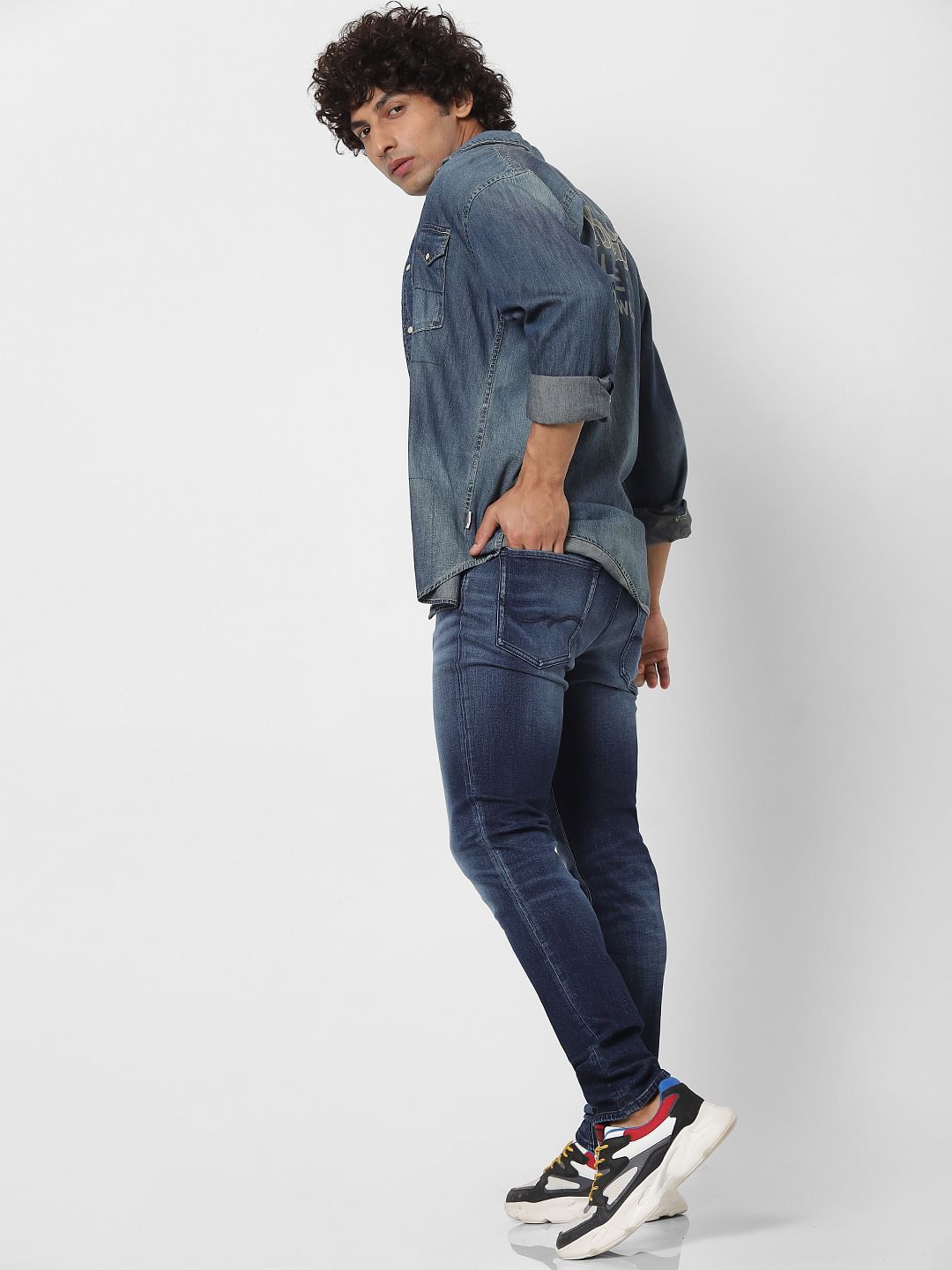 Blue Low Rise Liam Skinny Fit Washed Jeans