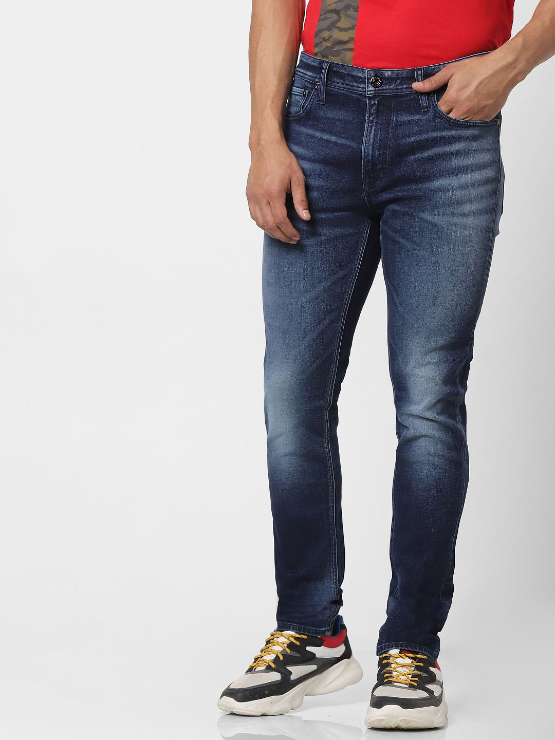 Blue Low Rise Liam Skinny Fit Washed Jeans