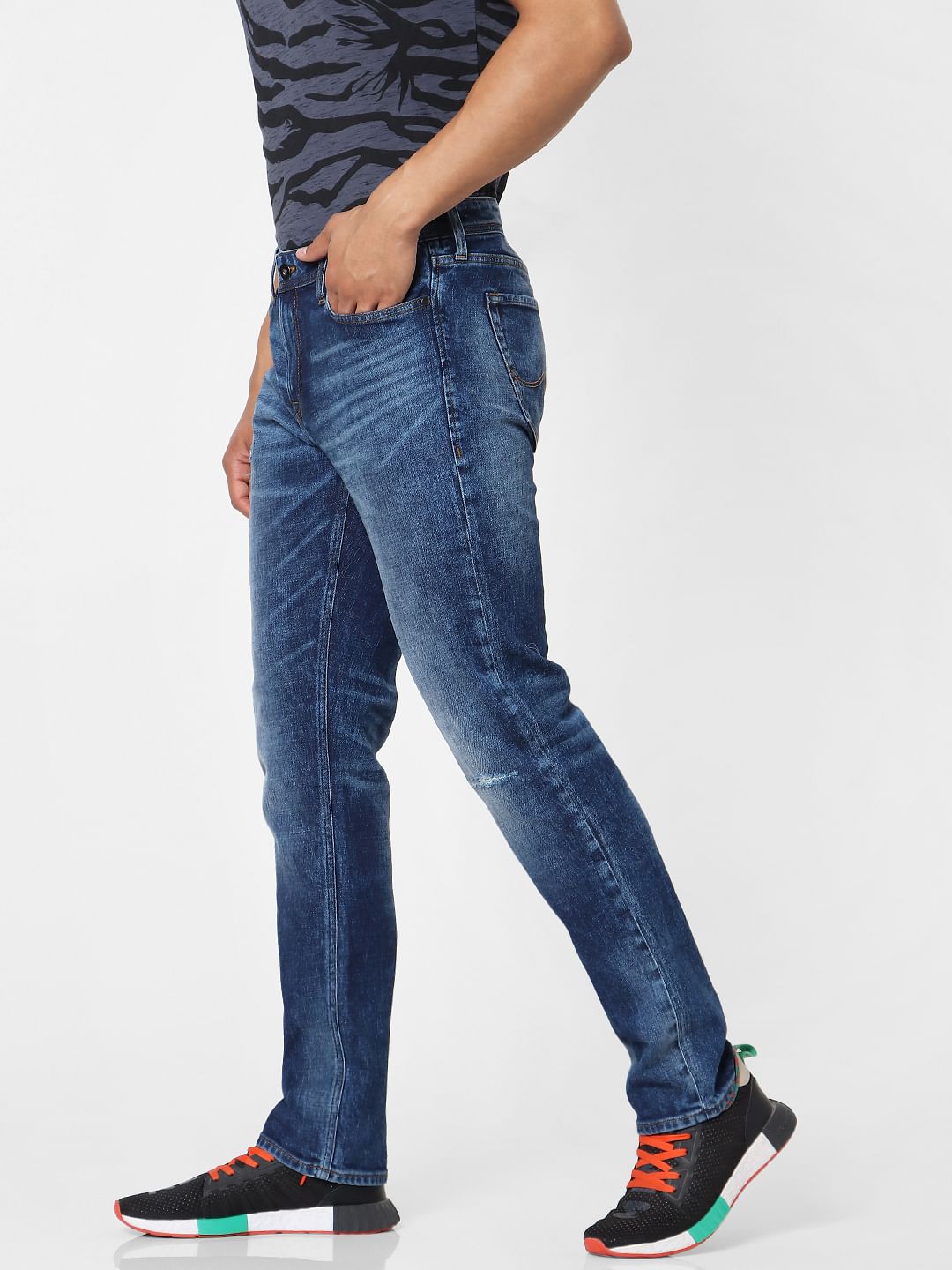 Blue Low Rise Tim Washed Anti Fit Jeans