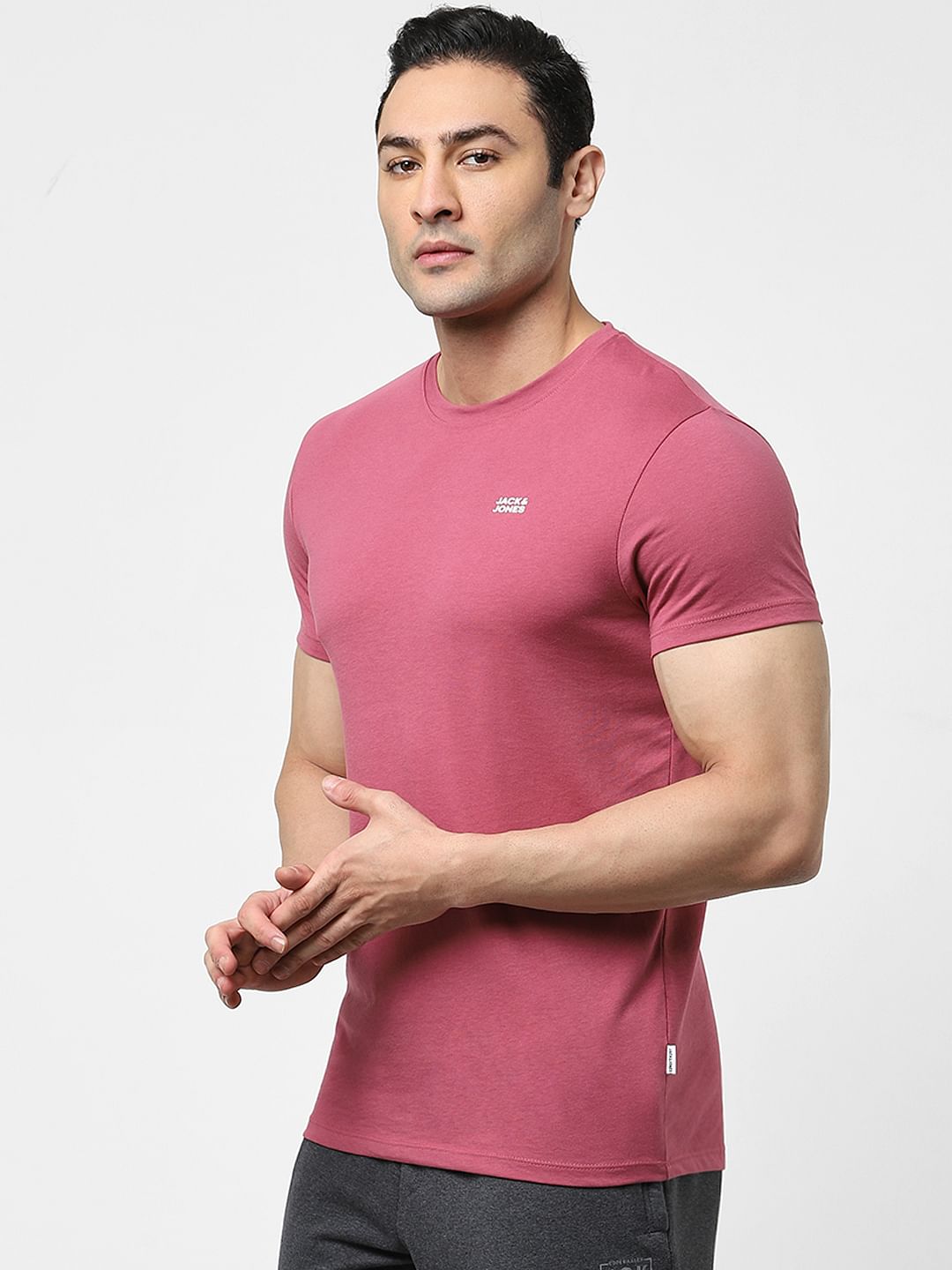Pink Logo Print Crew Neck T-shirt