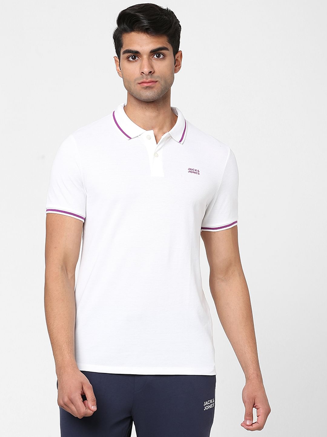 White Polo Neck T-shirt - M