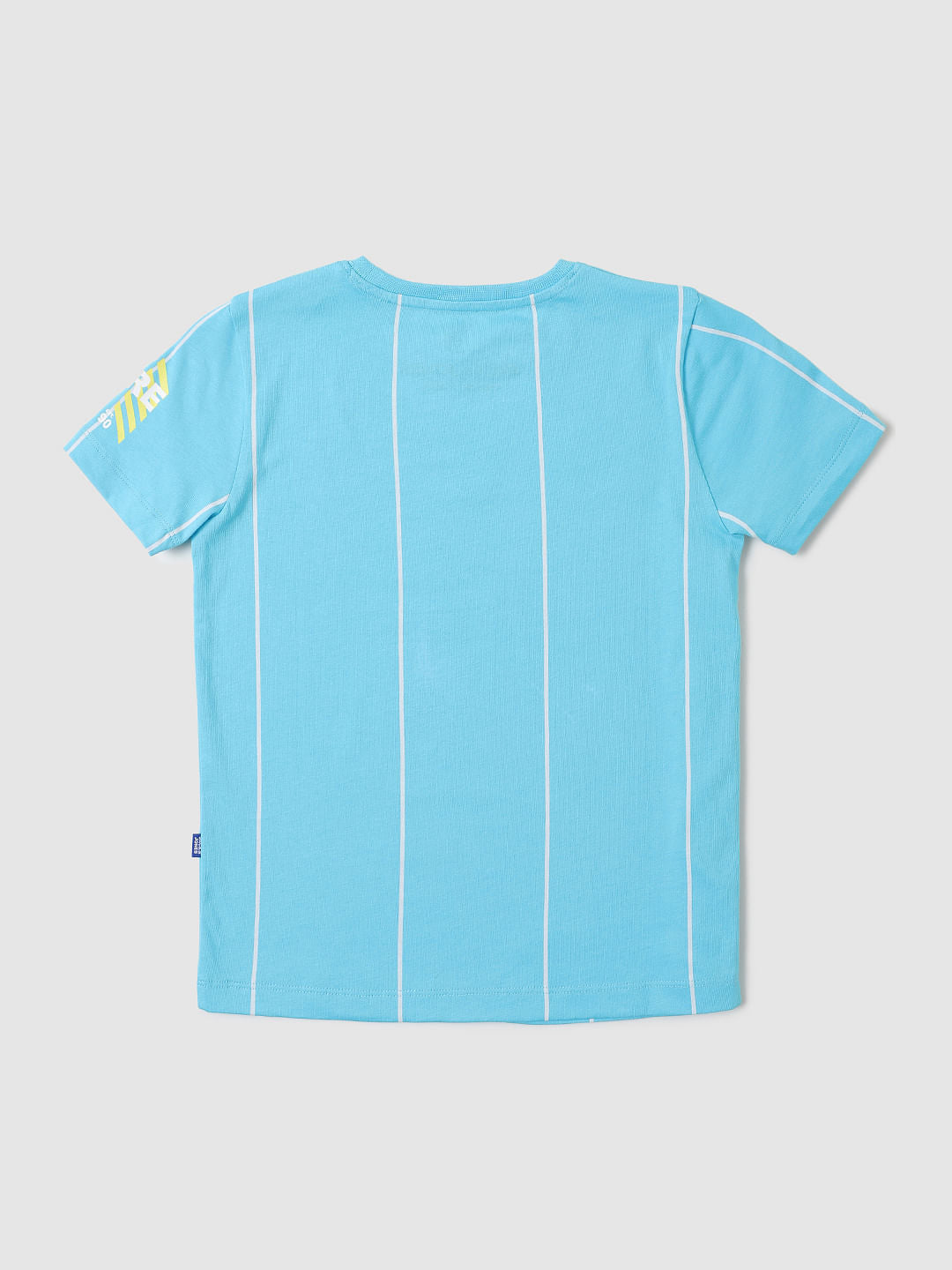 Boys Blue Striped Logo Print Crew Neck T-shirt