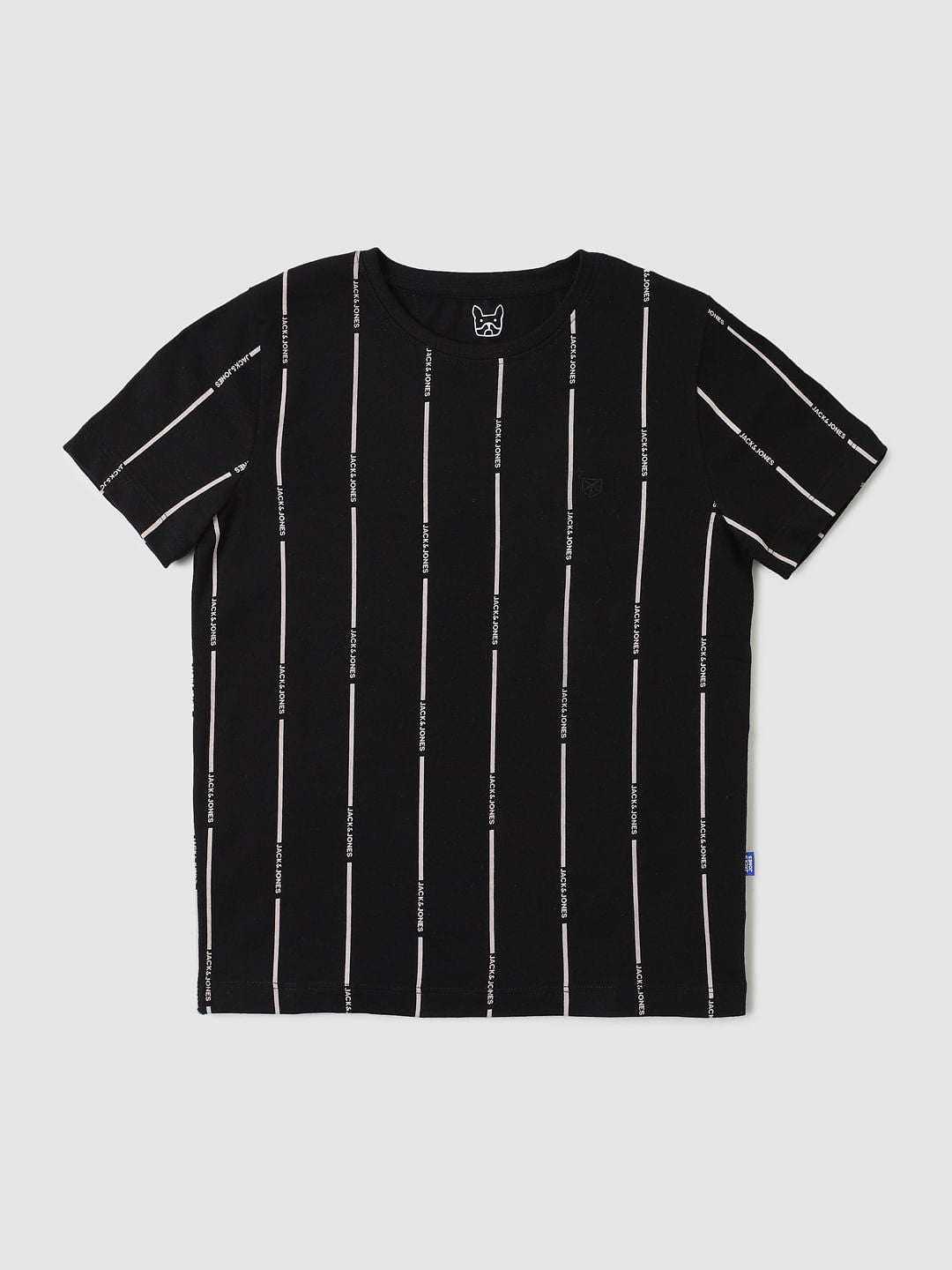 Boys Black Striped Logo Print Crew Neck T-shirt - 4/5Y