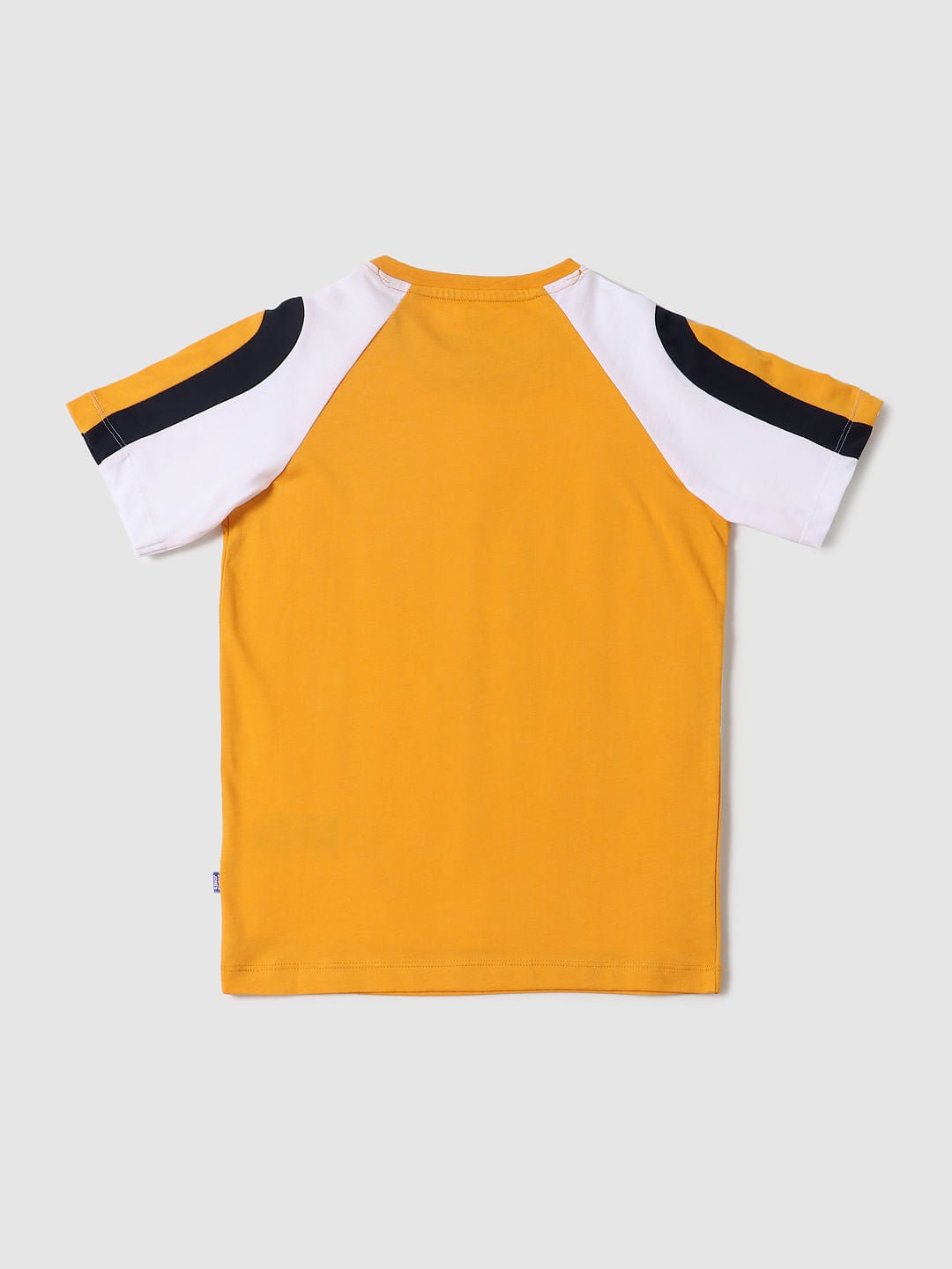Boys Yellow Colourblocked Crew Neck T-shirt