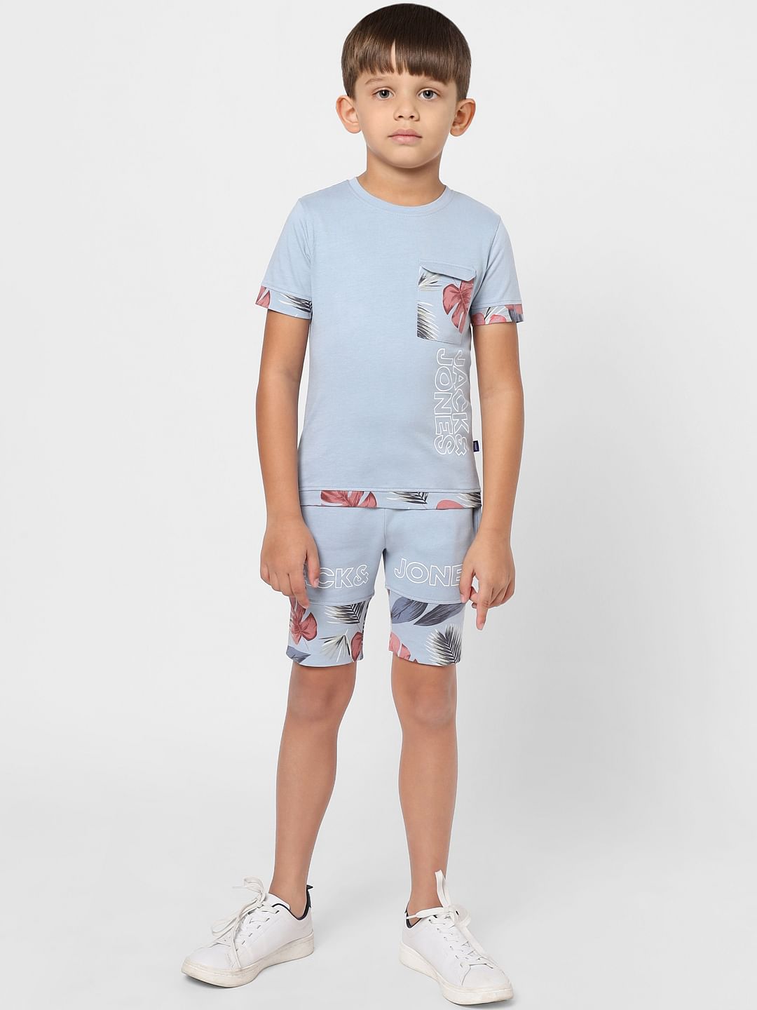 Boys Blue Mid Rise Floral Sweatshorts - 4/5Y