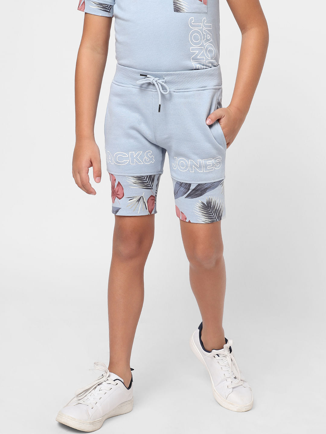 Boys Blue Mid Rise Floral Sweatshorts