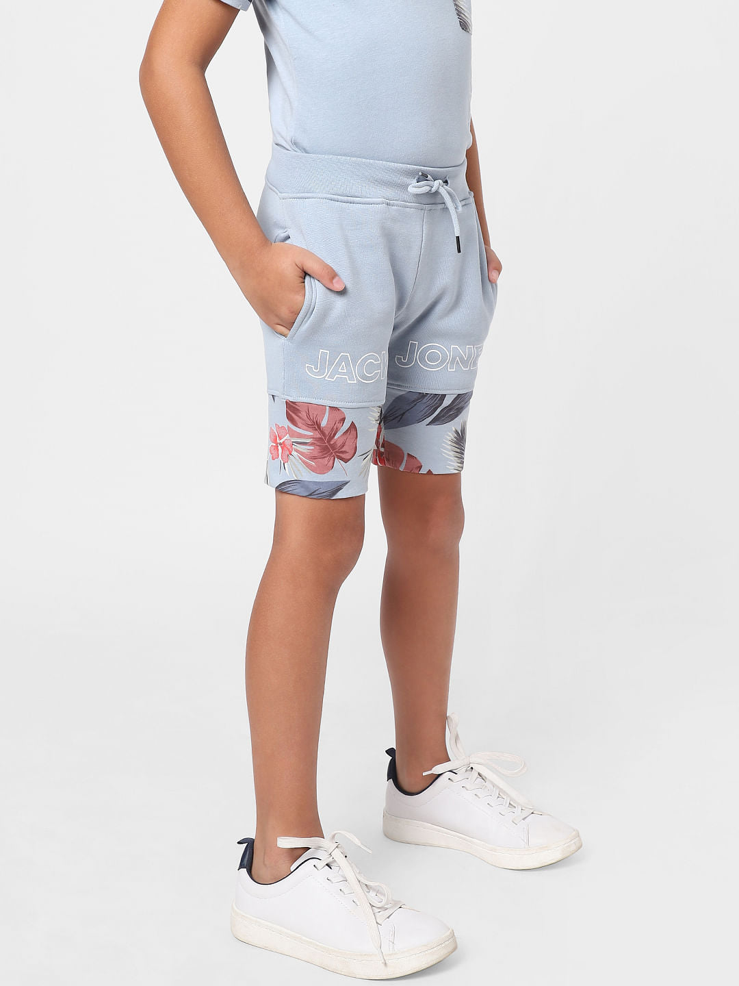 Boys Blue Mid Rise Floral Sweatshorts